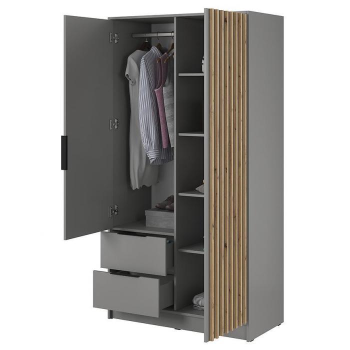 Nelly 2D Wardrobe with Mirror – Grey/Artisan Oak 105 cm