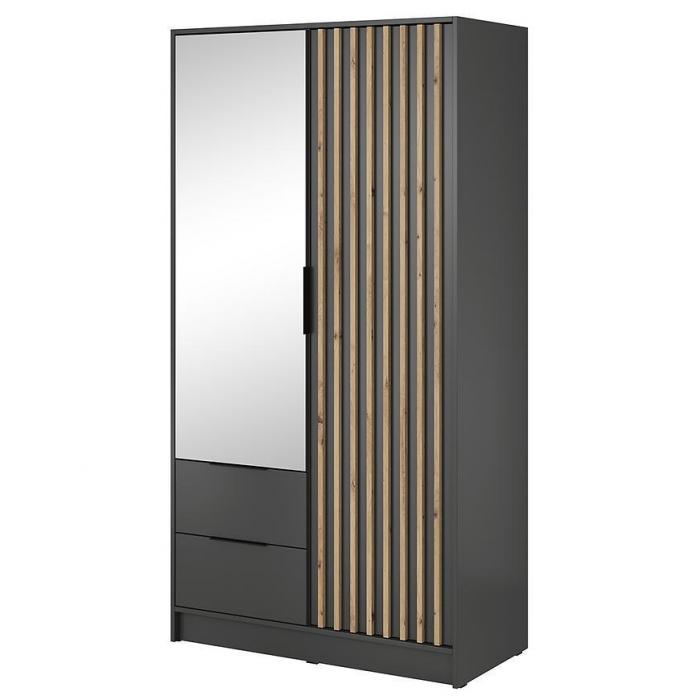 Nelly 2D Wardrobe – Graphite/Artisan Oak 105 cm With Mirror