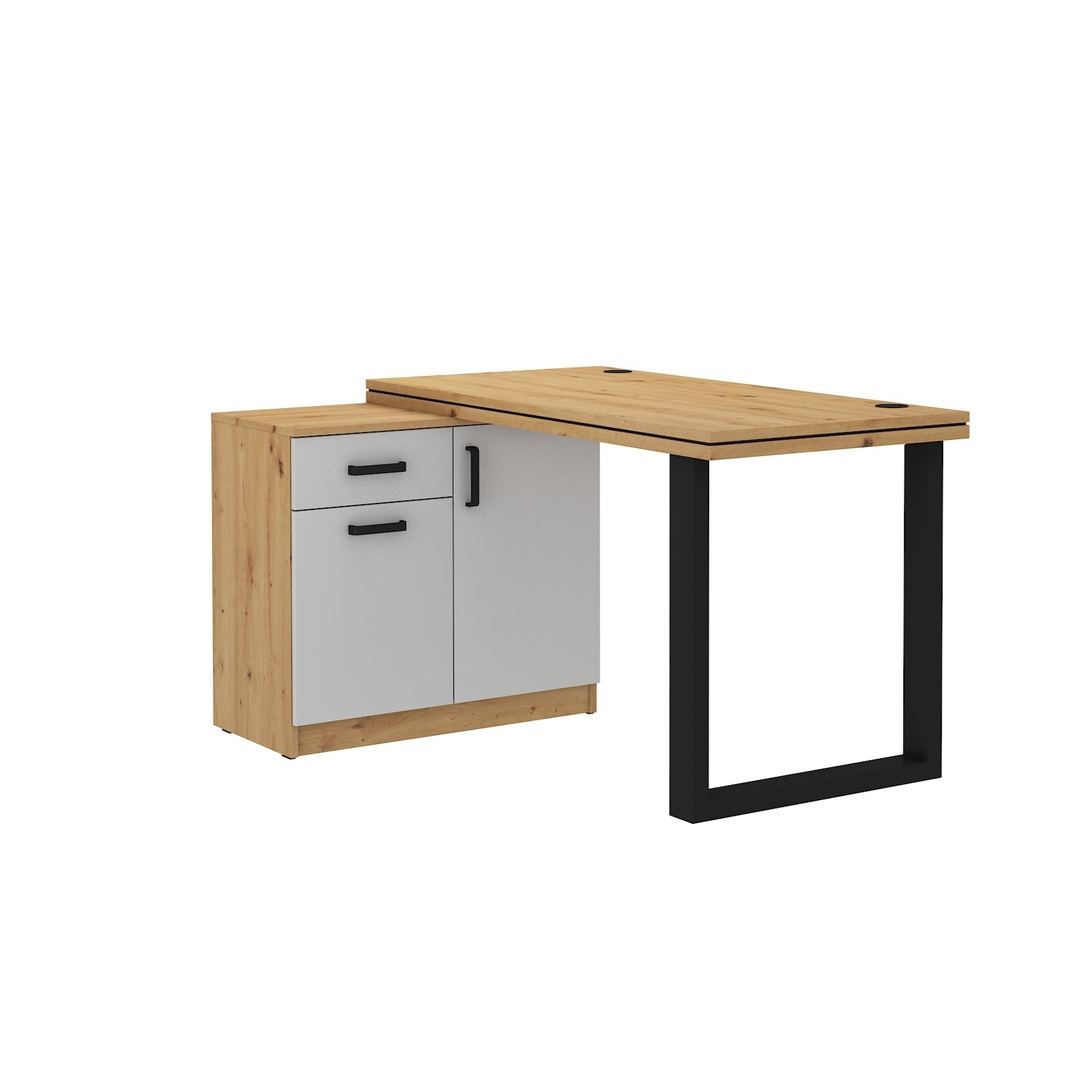 Desk + Cabinet LE Malta 140 – Light Grey Front / Artisan Oak Body