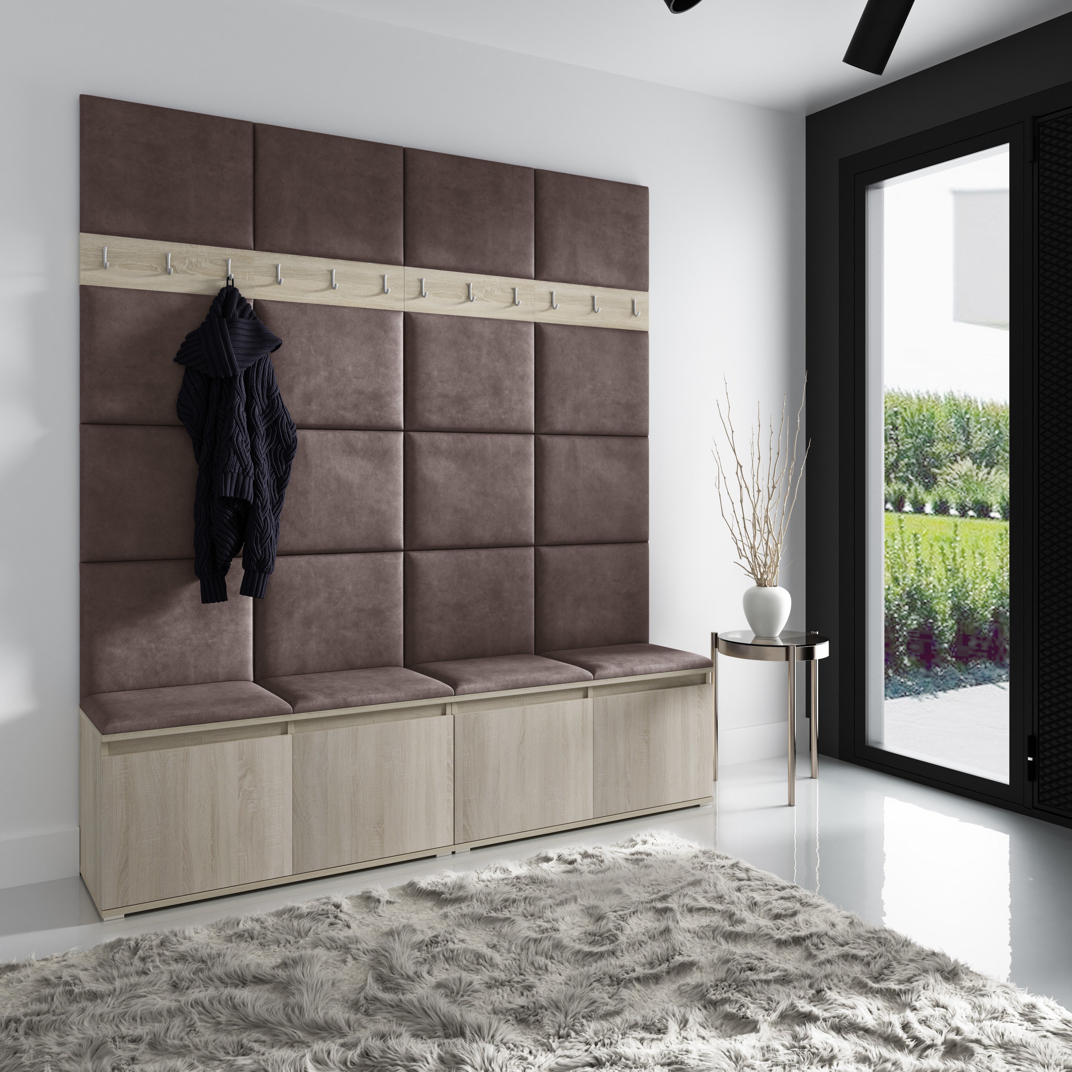PK Emi 4 Hallway Wardrobe Sonoma - Upholstered Panels in Various Colours
