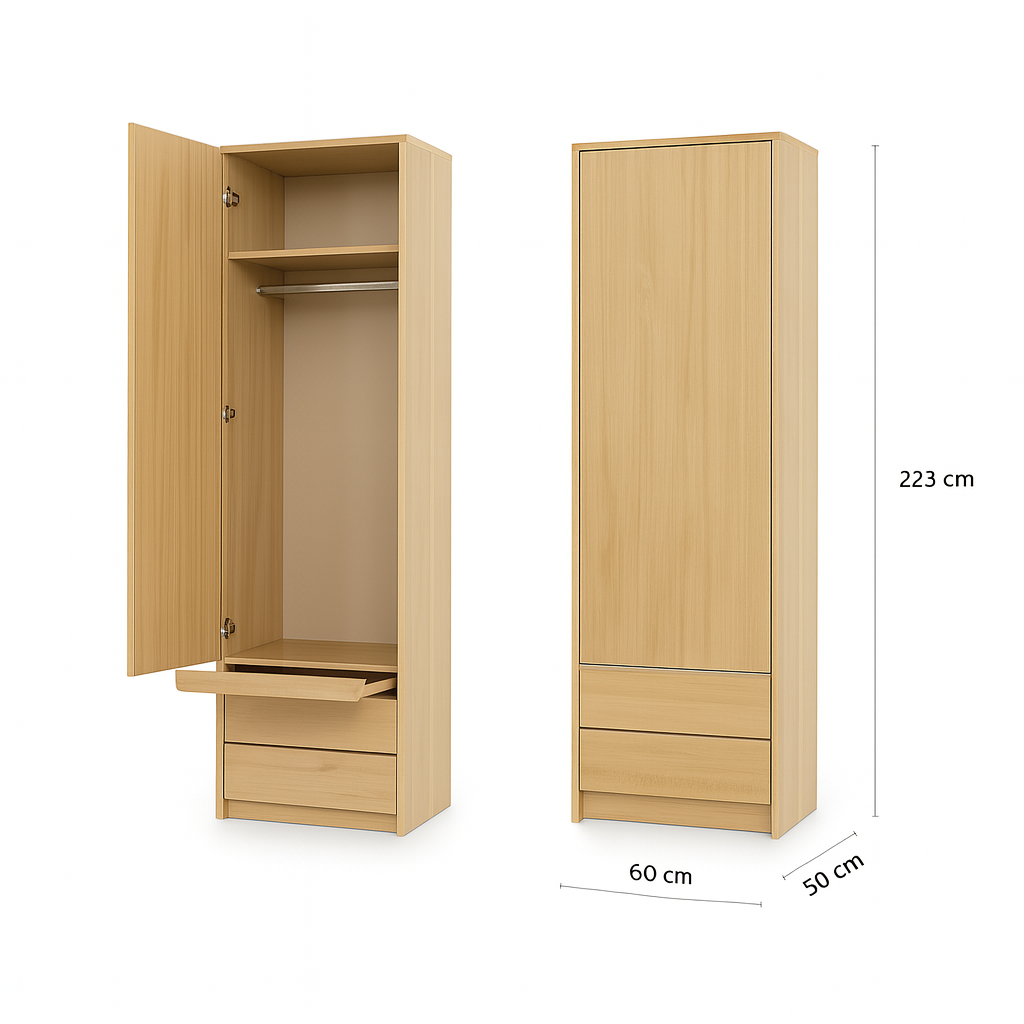 Genius Vertical Murphy Bed with Desk & Wardrobes – for 140x200 cm Mattress, LED Lighting