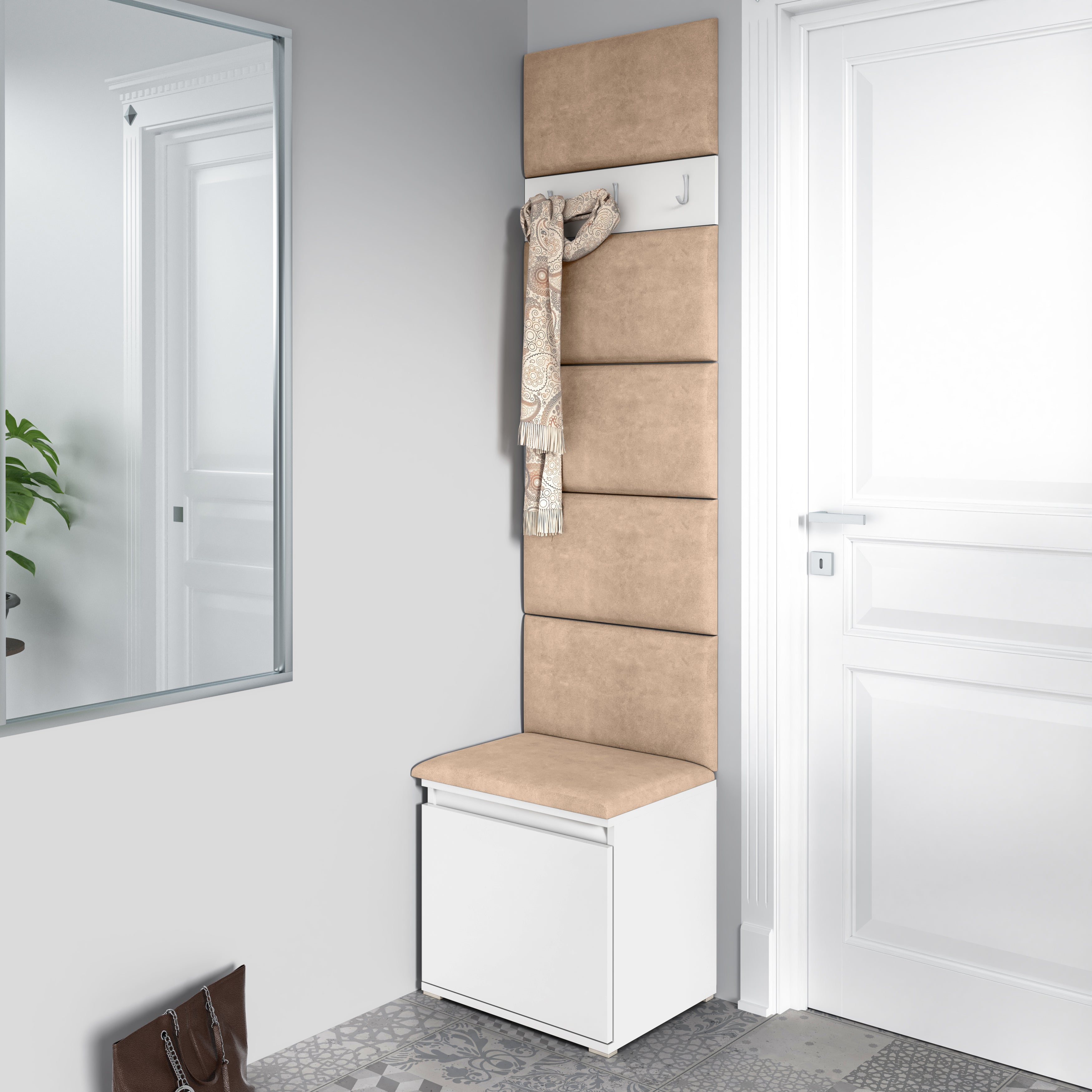 PK Emi 7 Hallway Wardrobe White - Upholstered Panels in Various Colours