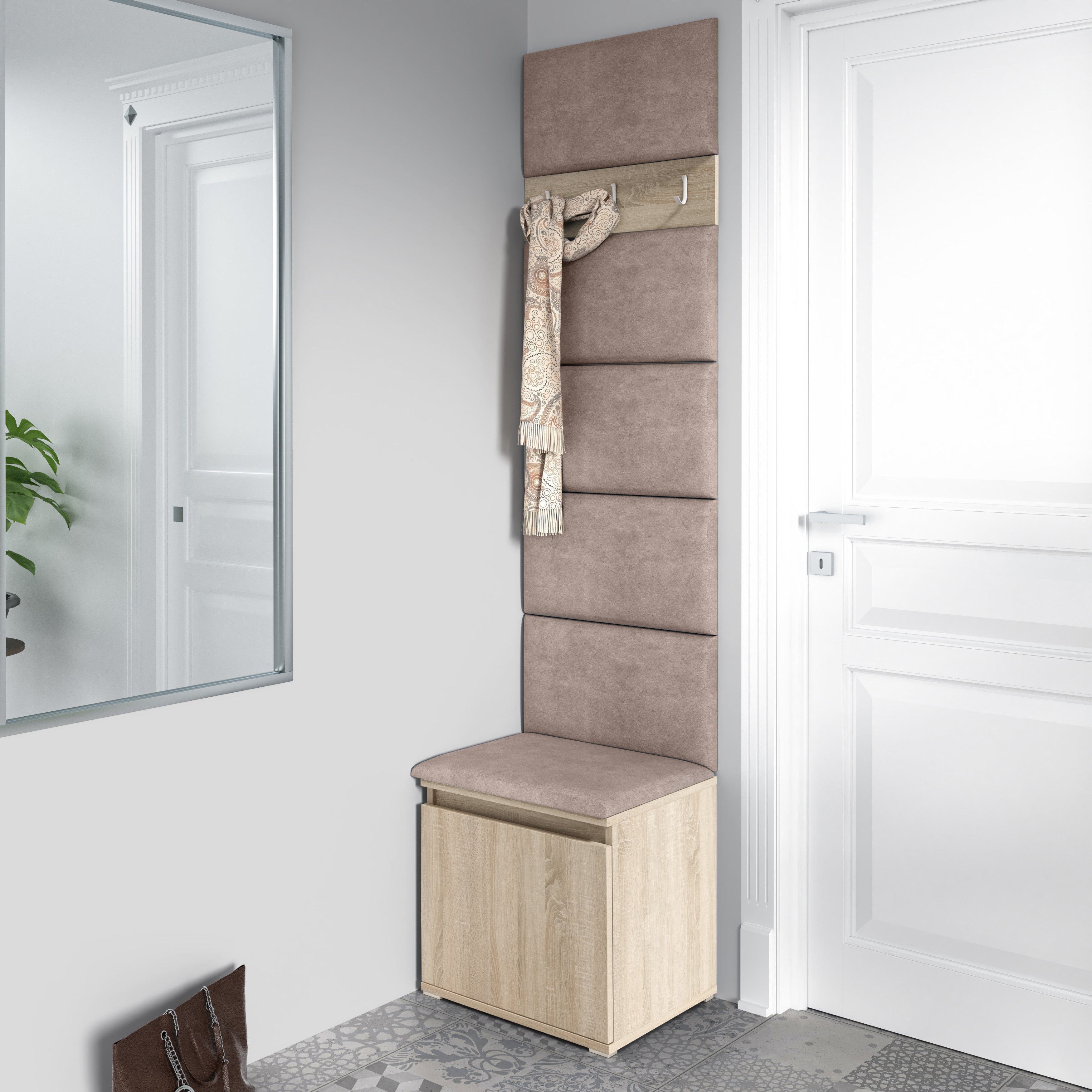 PK Emi 7 Hallway Wardrobe Sonoma - Upholstered Panels in Various Colours