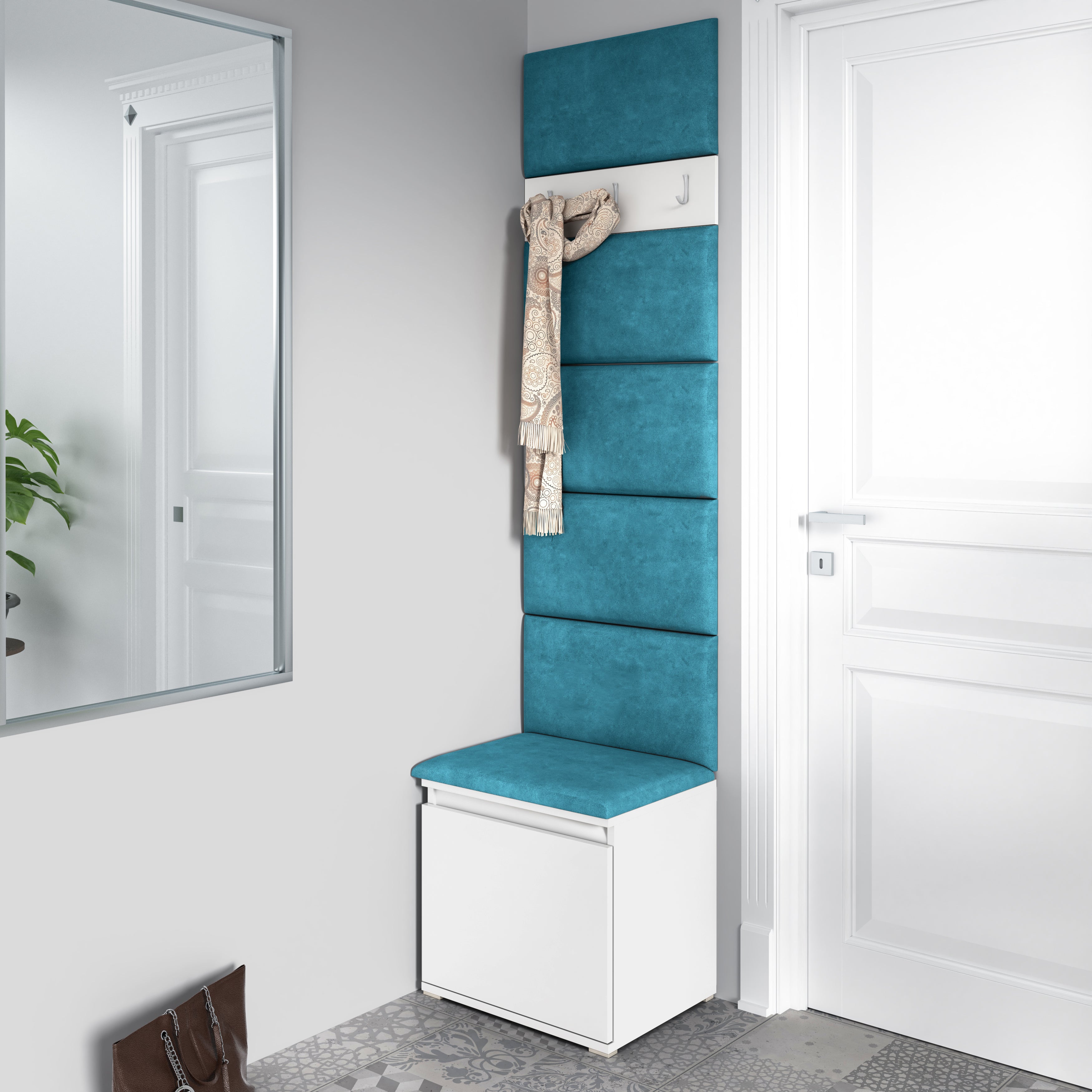 PK Emi 7 Hallway Wardrobe White - Upholstered Panels in Various Colours