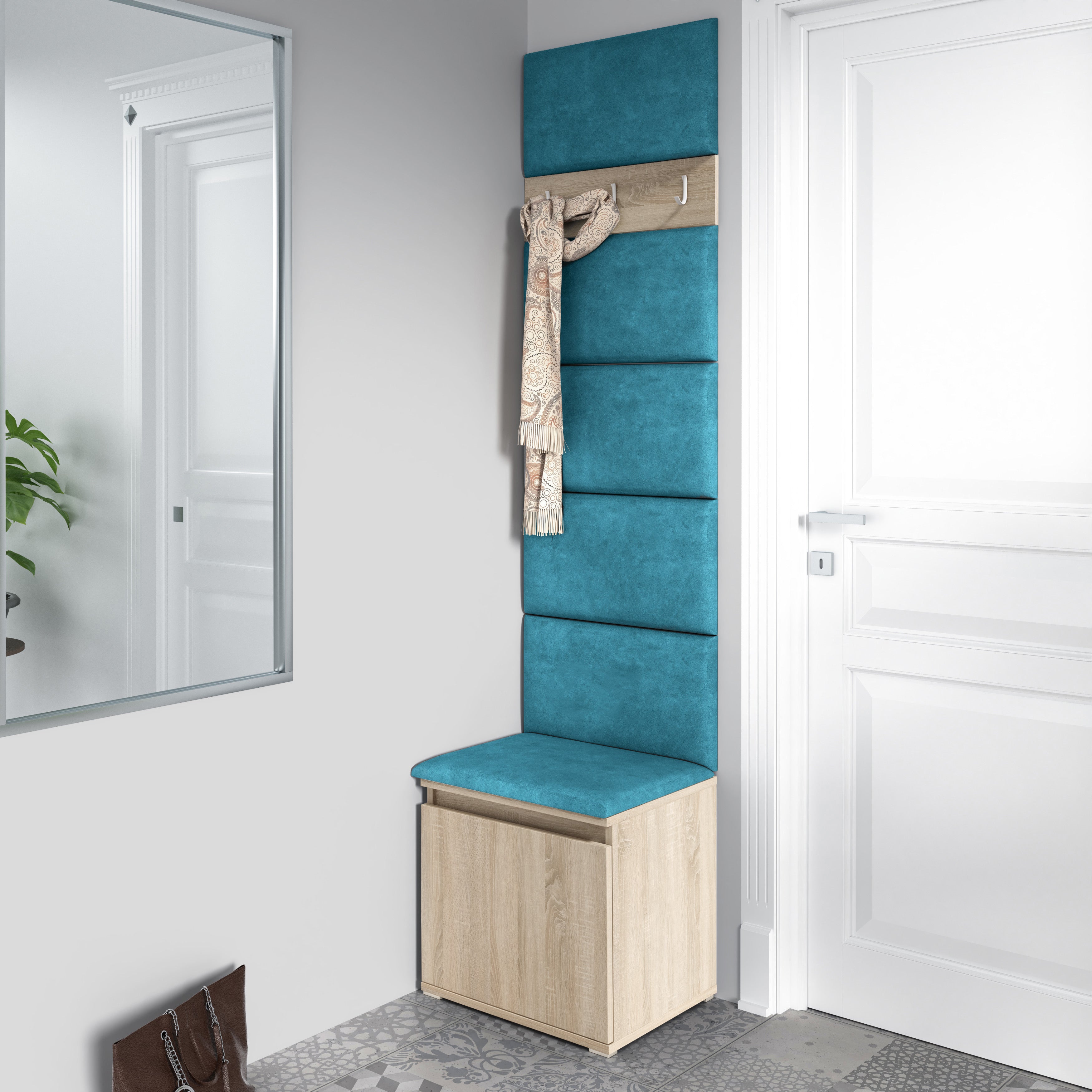 PK Emi 7 Hallway Wardrobe Sonoma - Upholstered Panels in Various Colours
