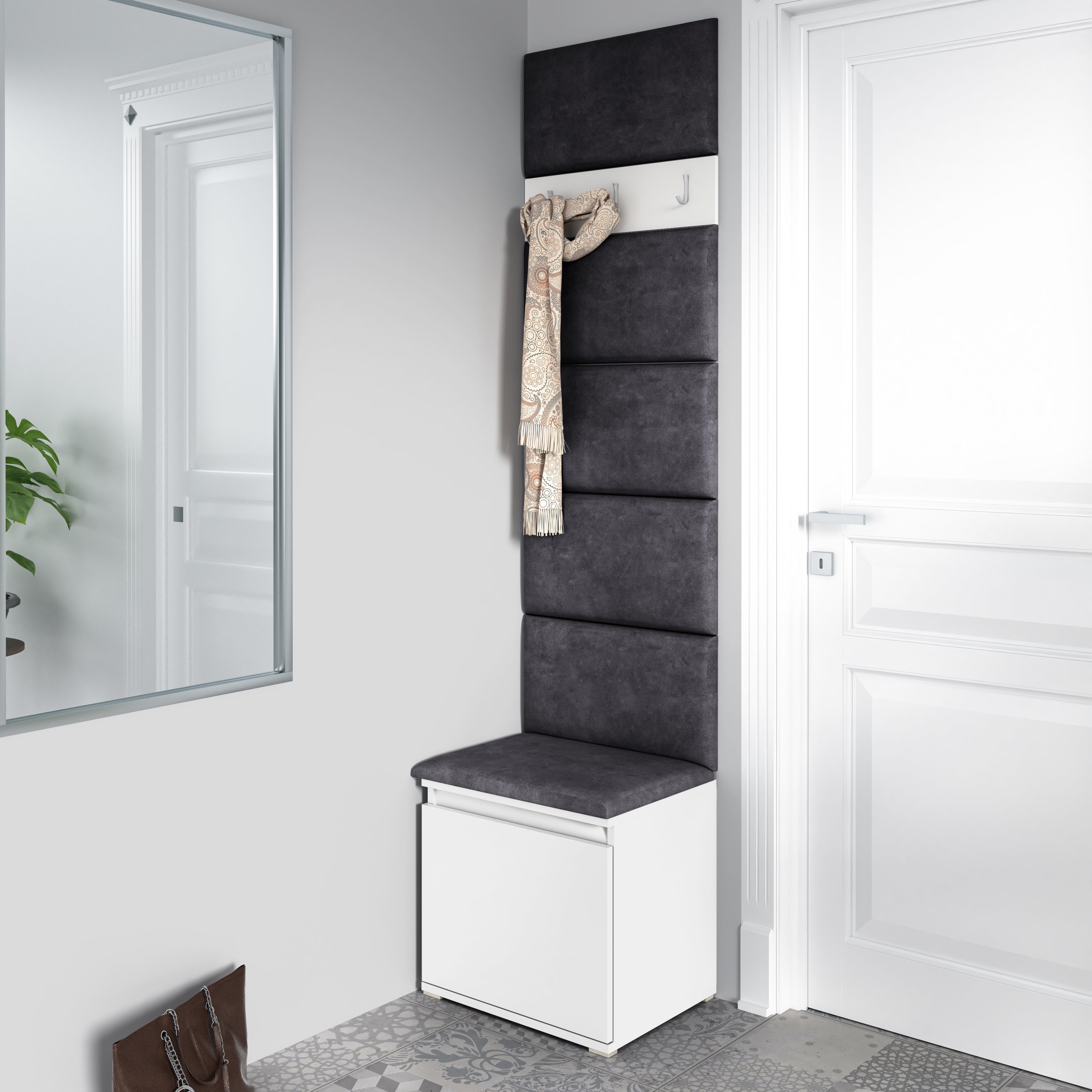 PK Emi 7 Hallway Wardrobe White - Upholstered Panels in Various Colours