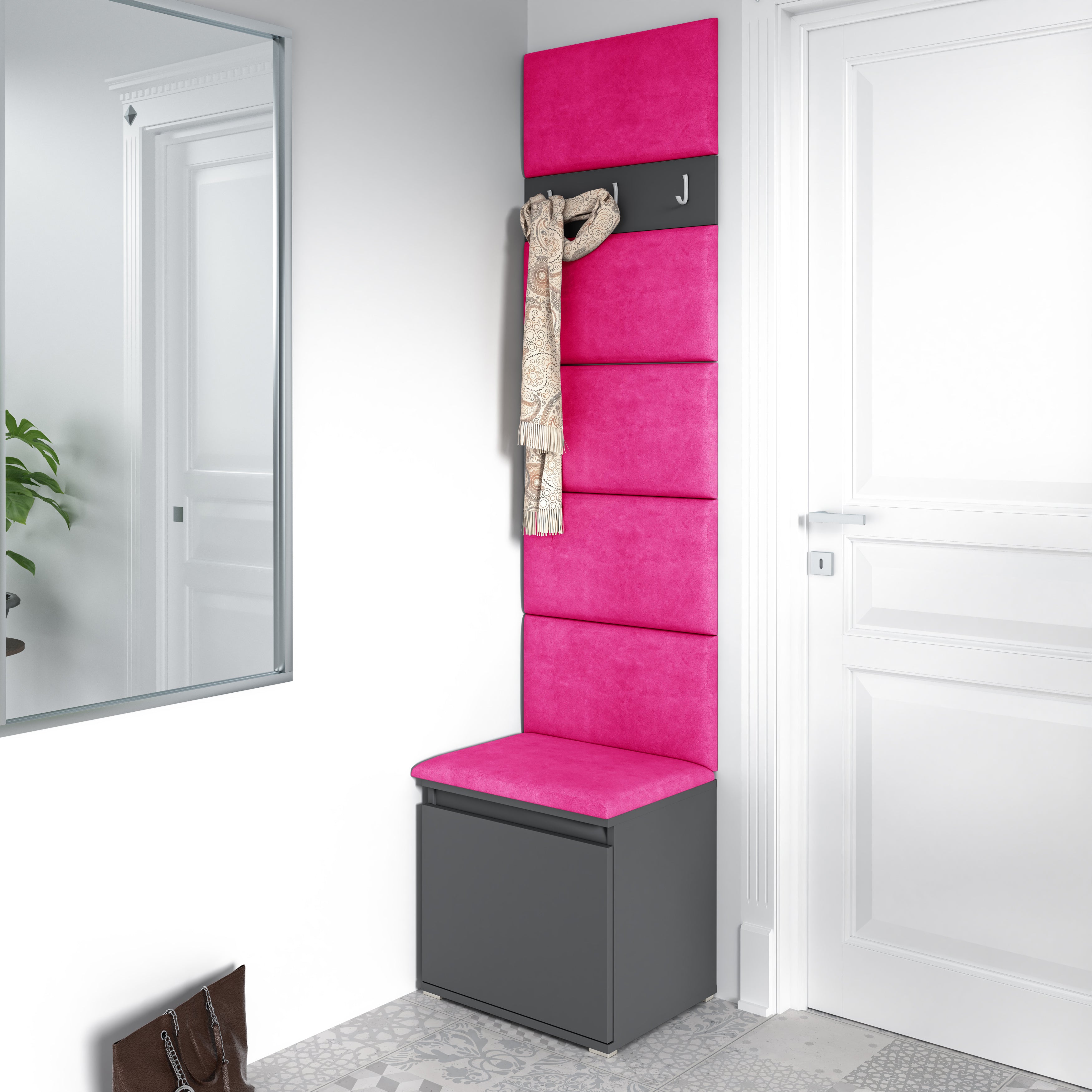 PK Emi 7 Hallway Wardrobe Graphite - Upholstered Panels in Various Colours