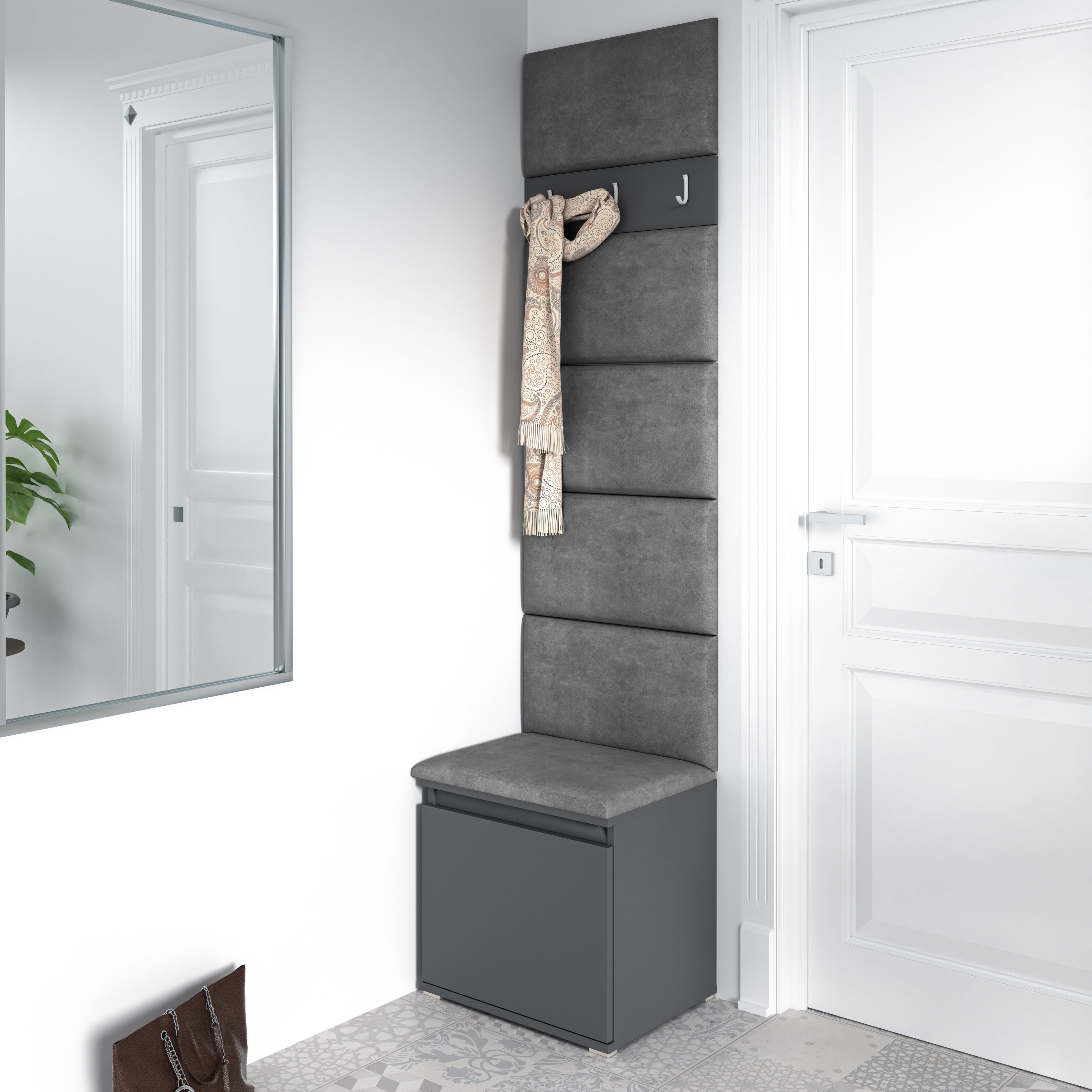 PK Emi 7 Hallway Wardrobe Graphite - Upholstered Panels in Various Colours