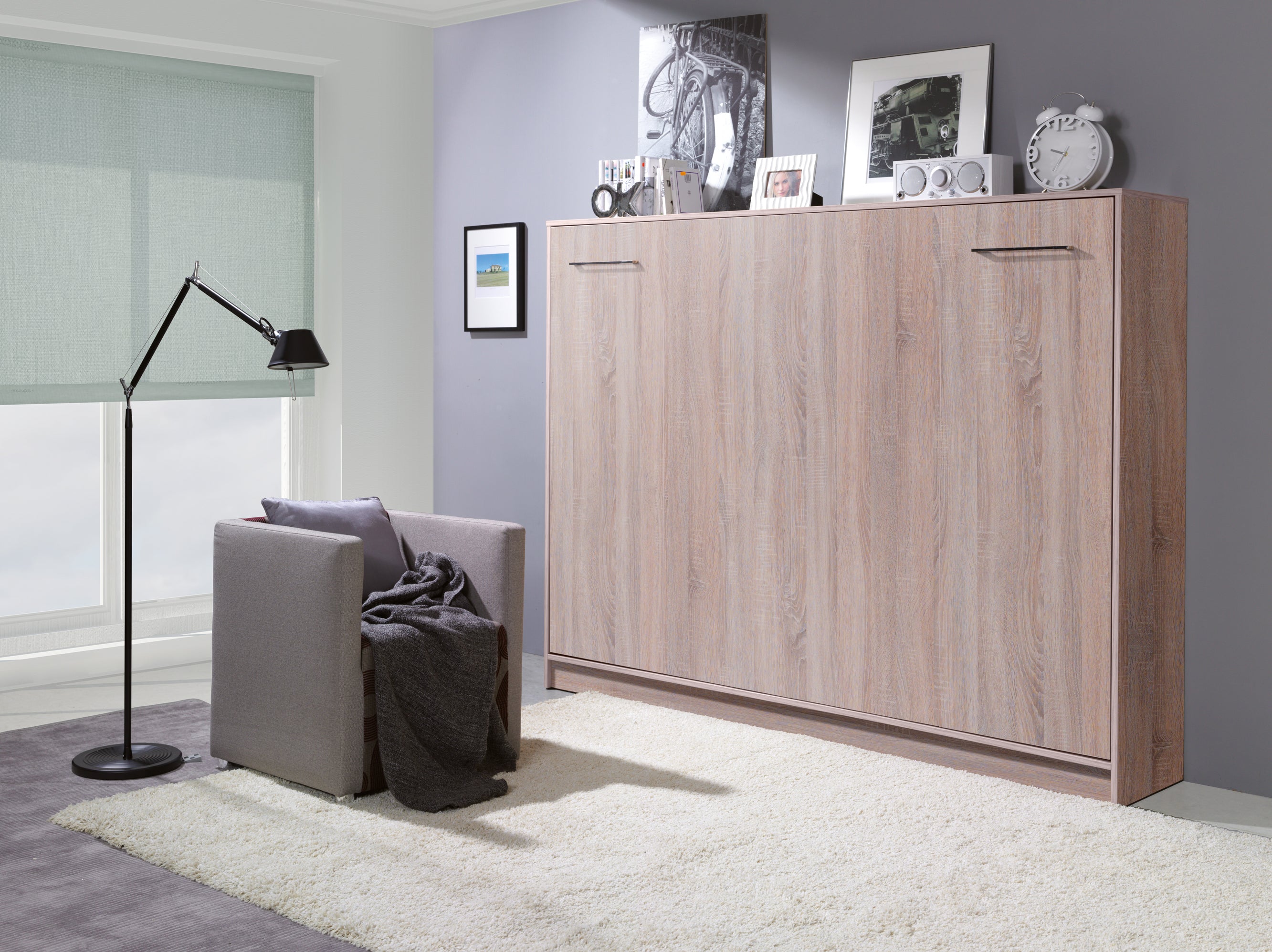 Customizable Murphy BASIC Horizontal Murphy Bed Furniture Set Sonoma Oak 90, 120, 140 x 200 cm