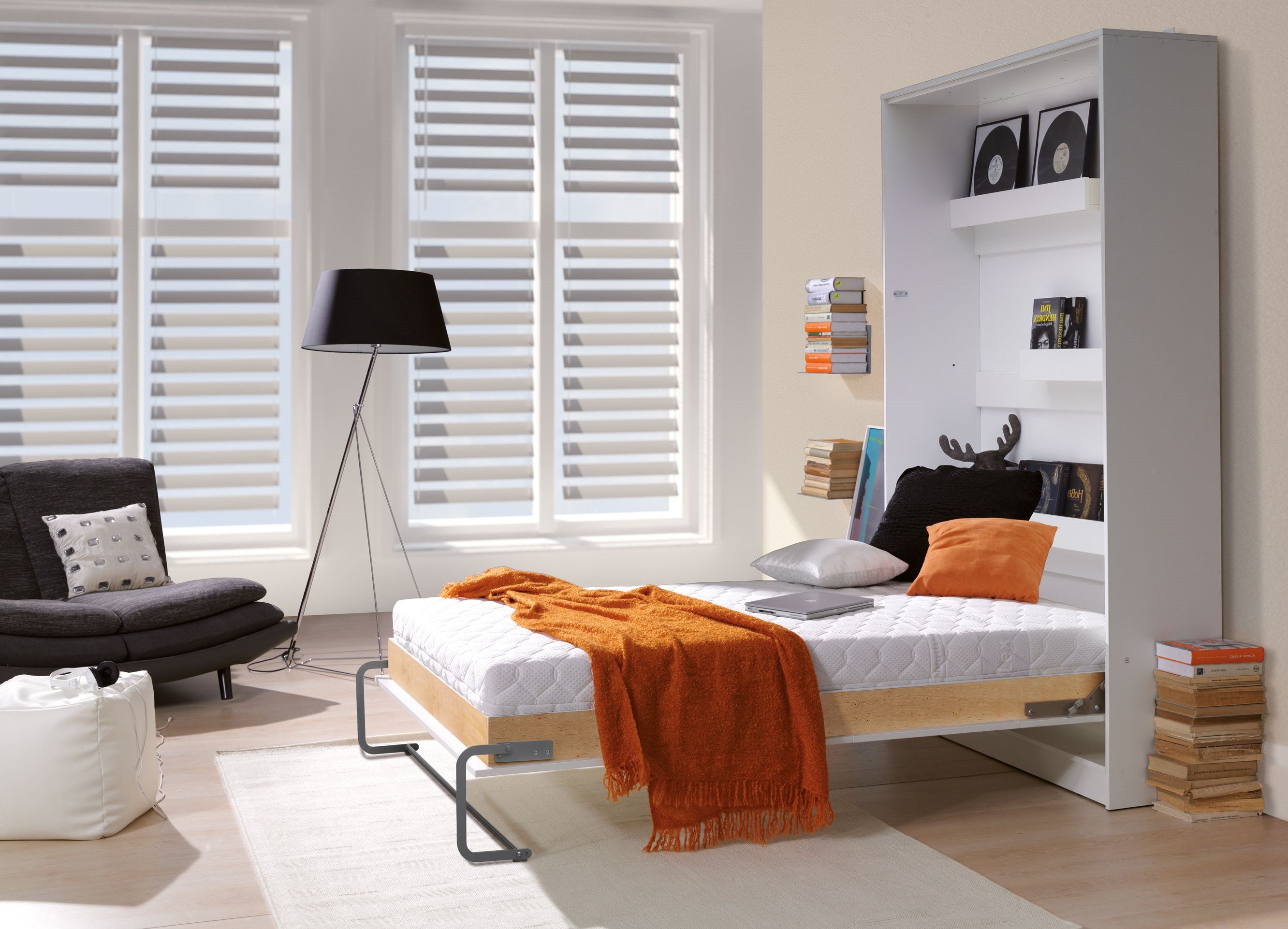 NE BASIC Murphy Bed Vertical Basic White Matt 90,120,140 x 200 cm Mattres