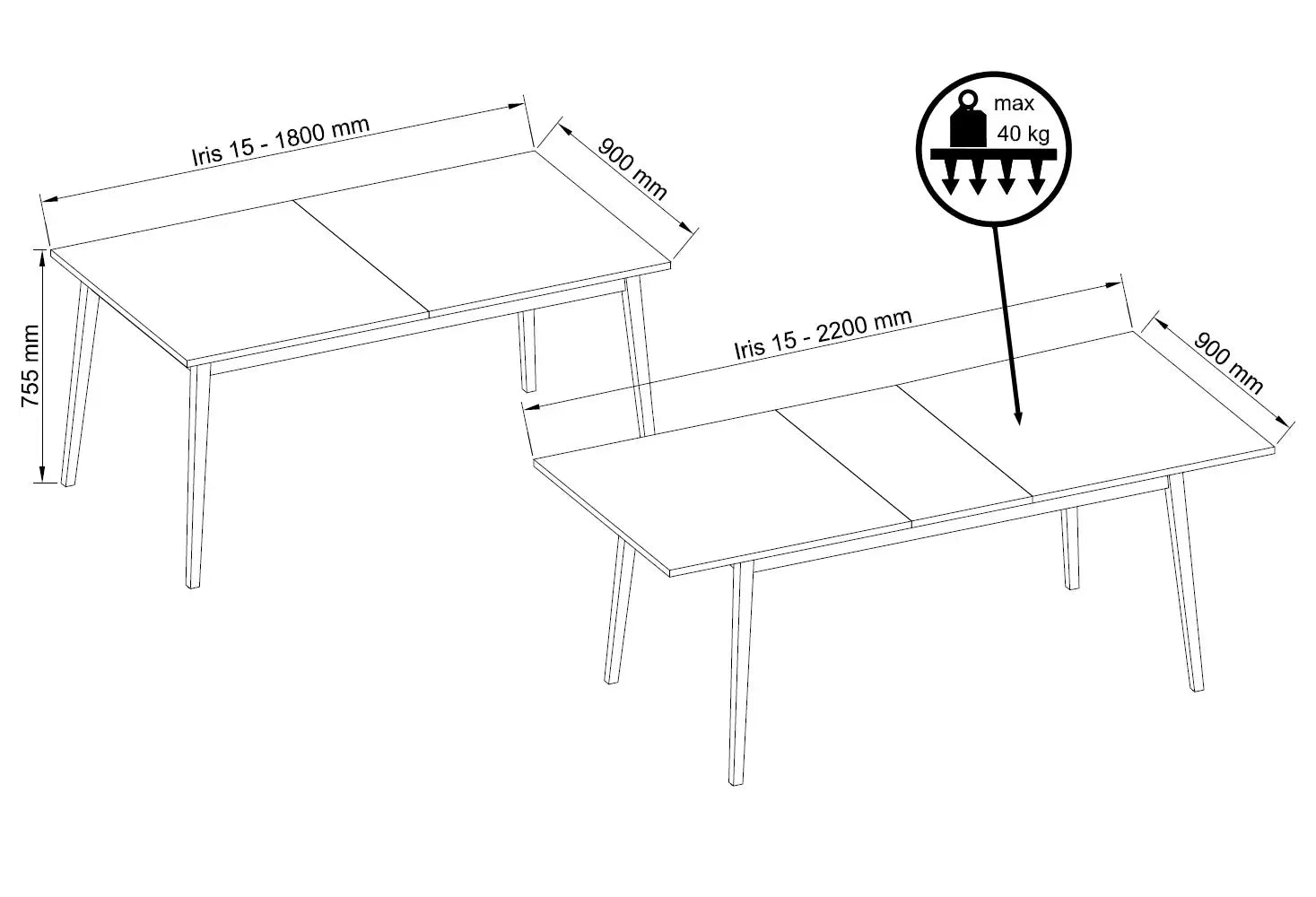 MO Iris Extendable Dining Table 180 + 40
