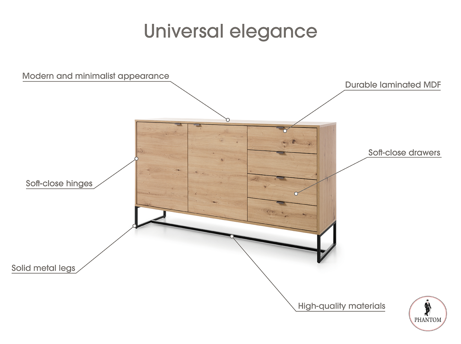 Amber Dresser 153 - Chest of Drawers with Two Doors and Three Drawers
