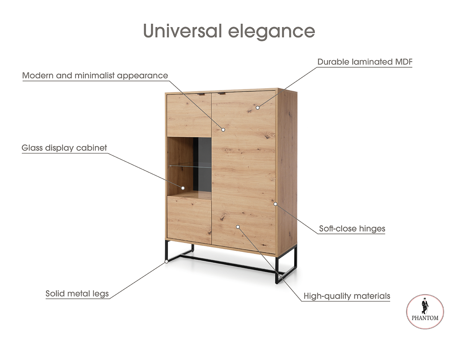 Amber Cabinet 93 - Storage Cabinet with Two Doors and Glass Cabinet Display