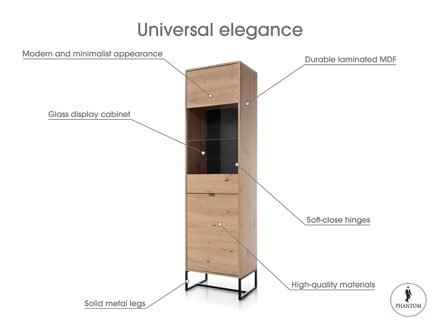 Amber Cabinet 53 - Storage Cabinet with Two Doors and Glass Cabinet Display