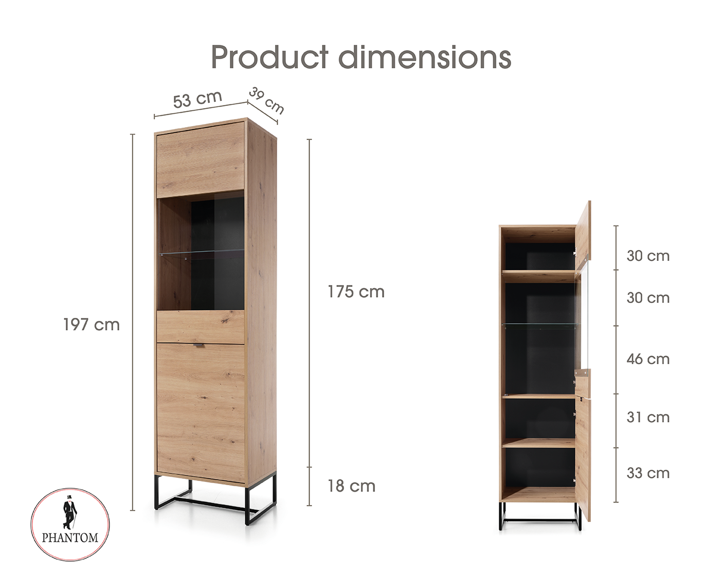 Amber Cabinet 53 - Storage Cabinet with Two Doors and Glass Cabinet Display
