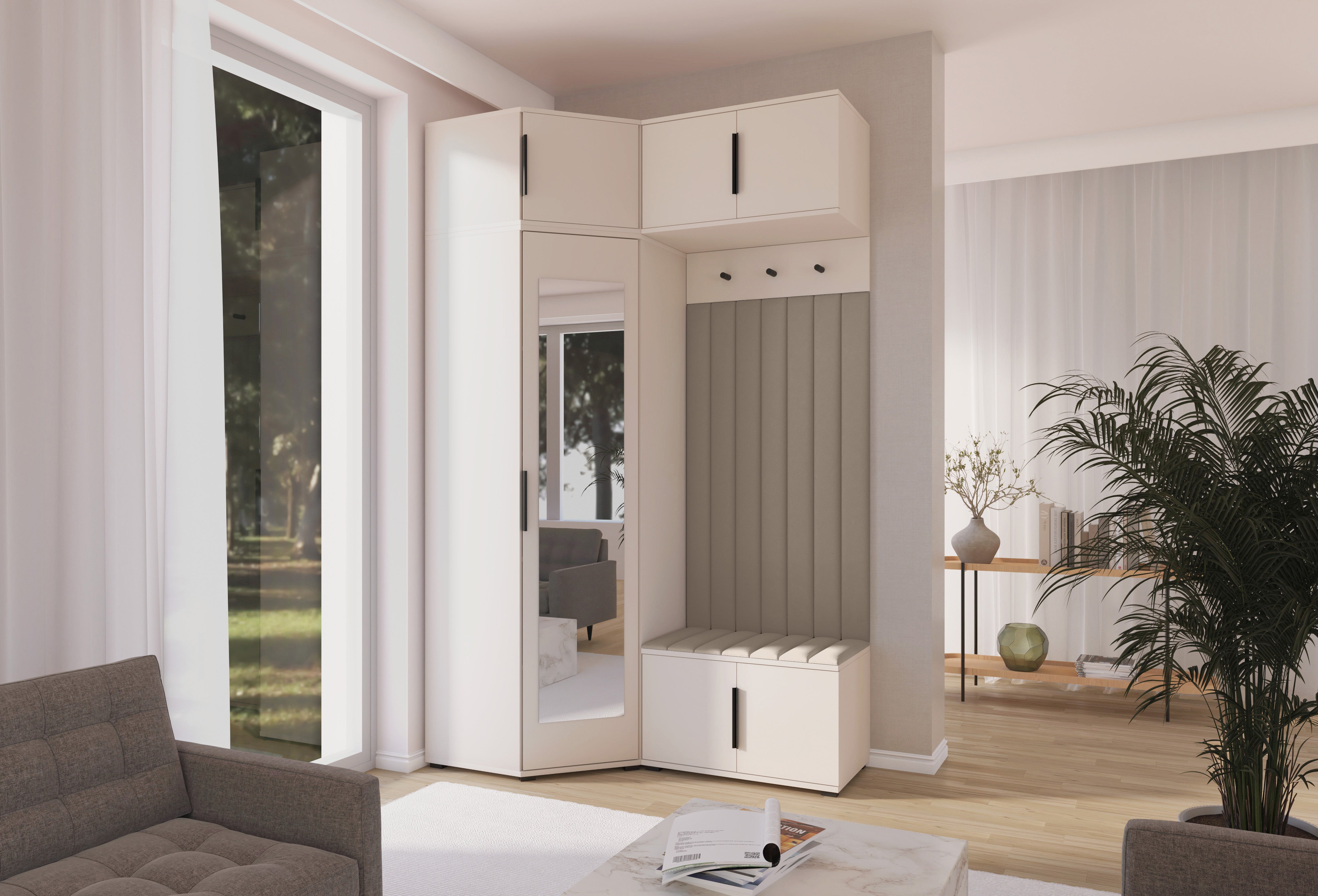 PK Bianco 23 Hallway Wardrobe Set - Upholstered Panels in Various Colours