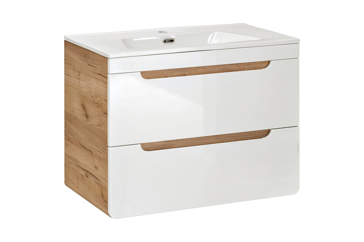 Aruba White Vanity Unit 60 cm – Craft Oak / White Gloss | Build Your Bathroom