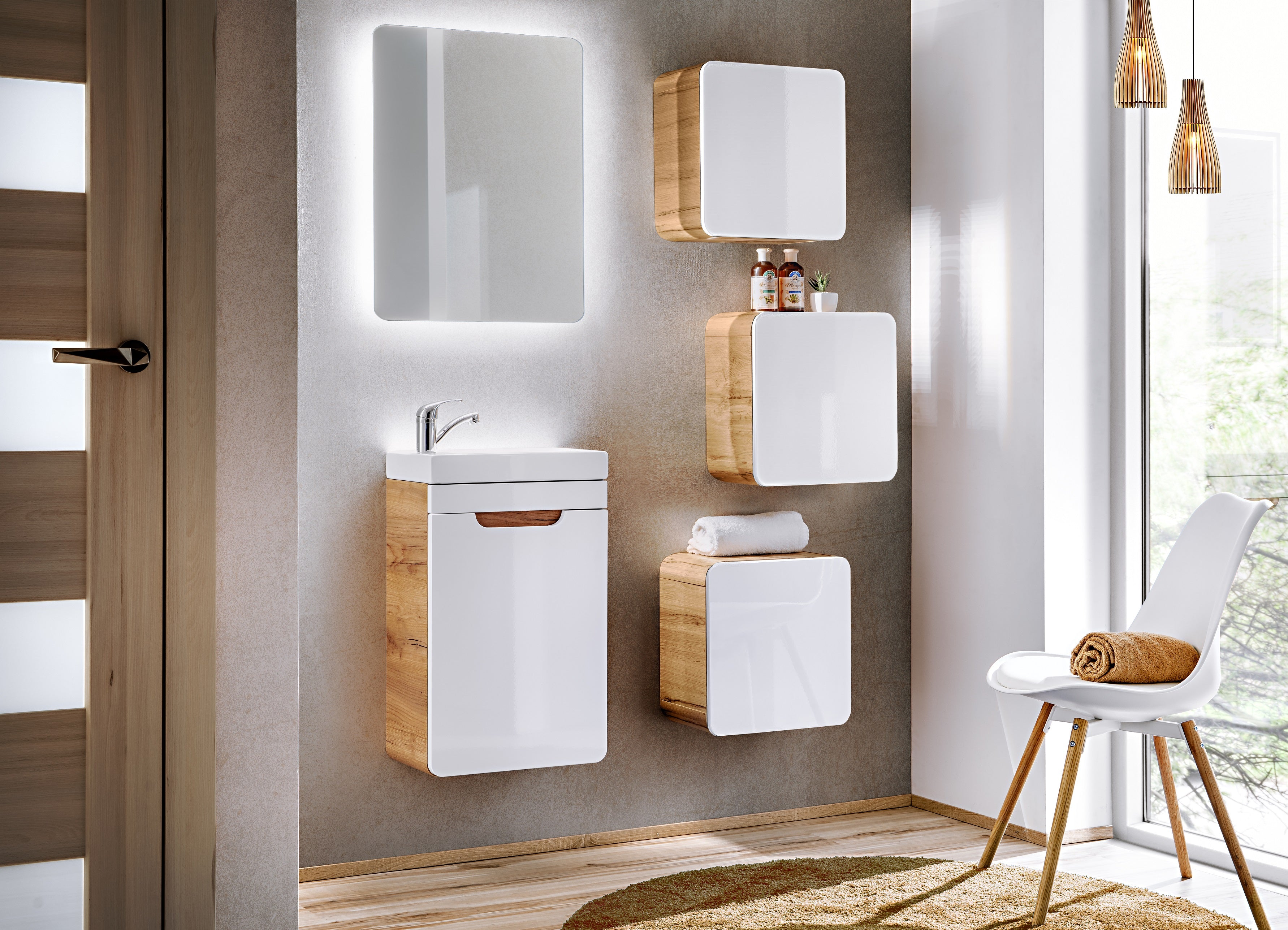 Aruba White Vanity Unit – Craft Oak / White Gloss | 40 & 50 cm | Build Your Bathroom