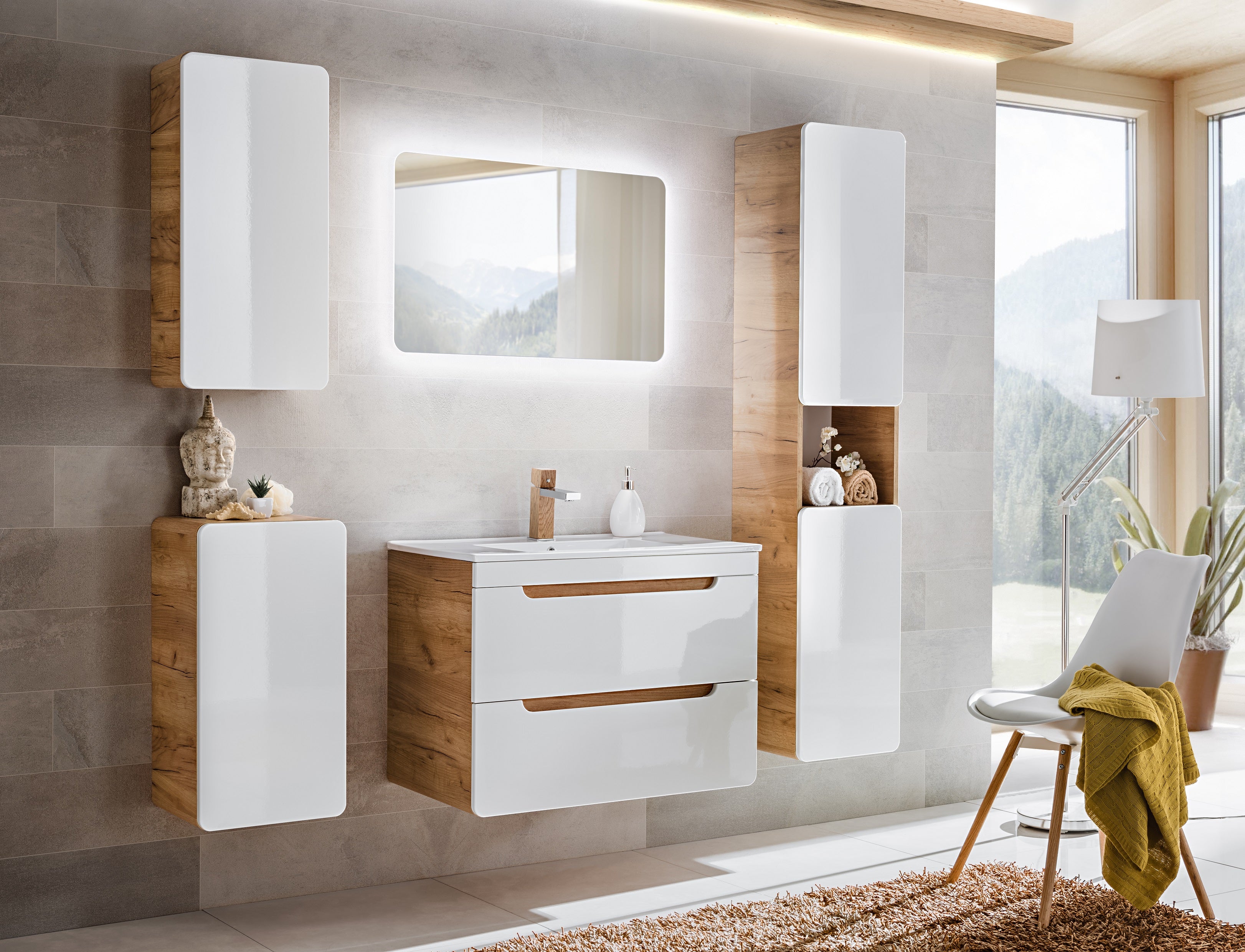 Aruba White Vanity Unit 60 cm – Craft Oak / White Gloss | Build Your Bathroom