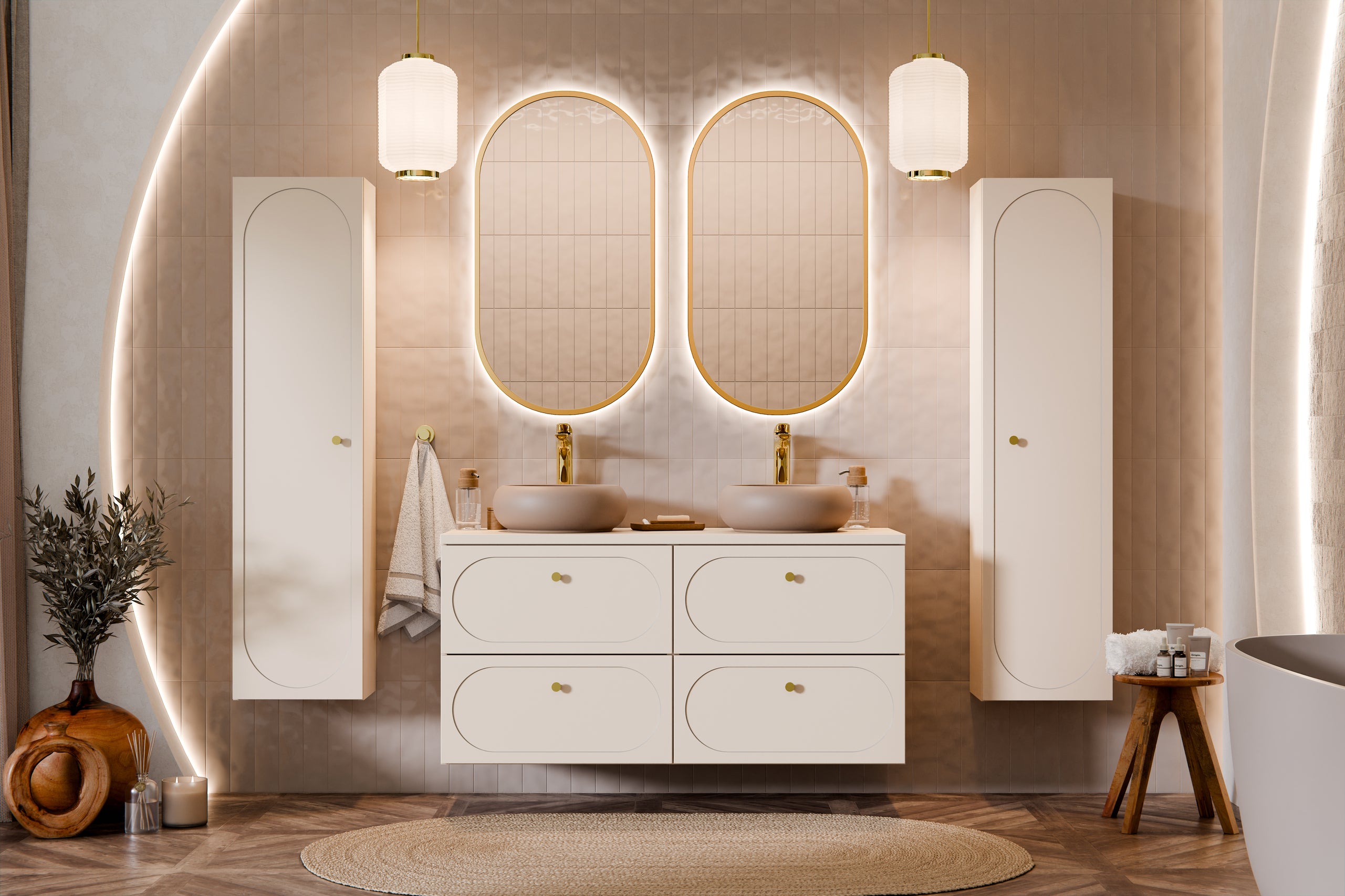 Donna Sand Vanity Unit 2 Drawers – Sand Beige, 60/80/120 cm – Configure Your Bathroom