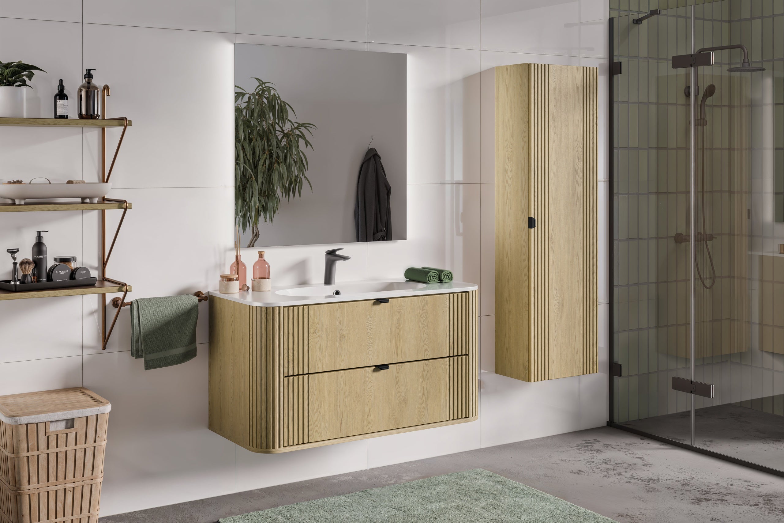 Ovalia Cremona Vanity Unit 80 / 100 / 120 cm – Cremona Oak, 2 Drawers – Configure Your Bathroom