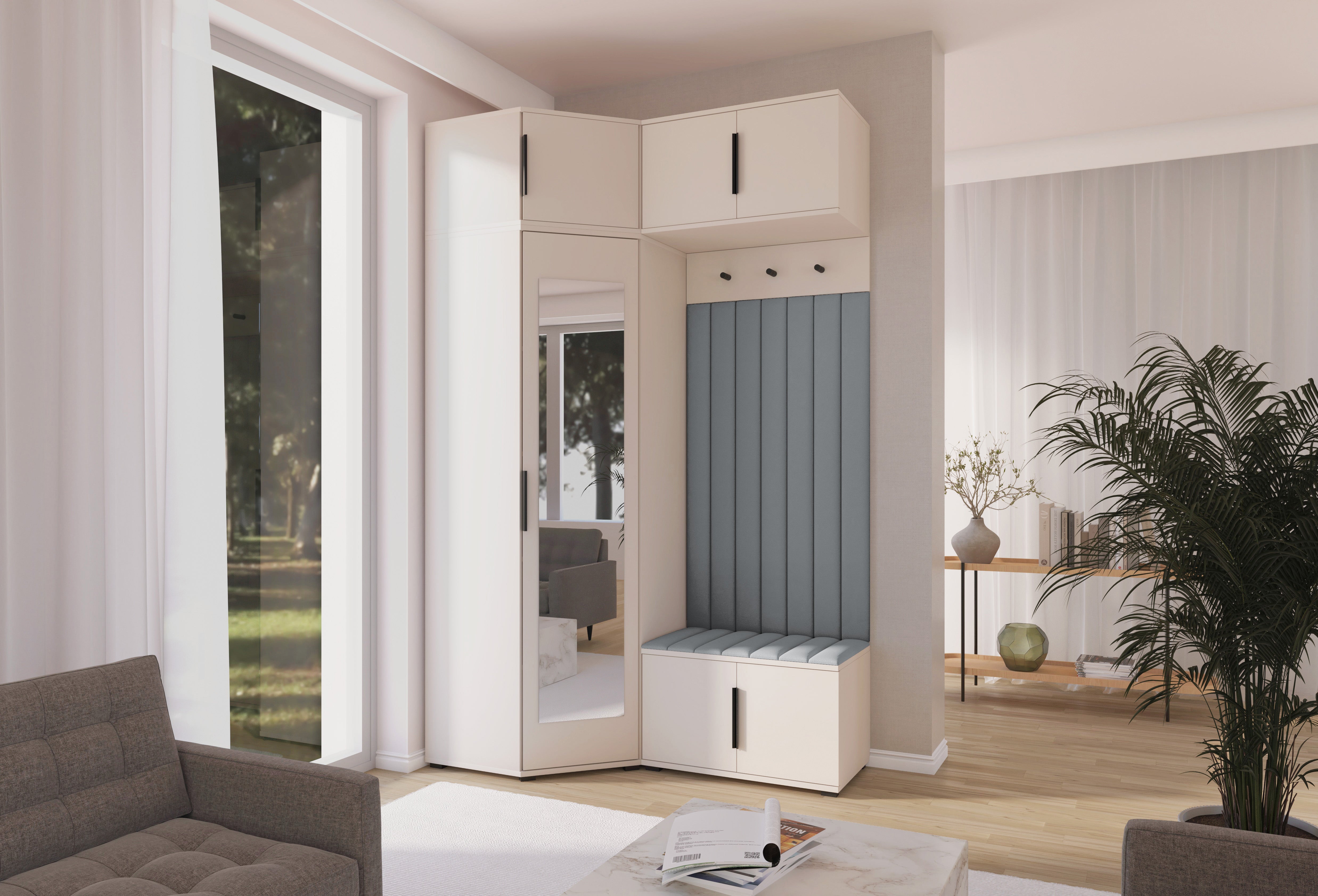 PK Bianco 23 Hallway Wardrobe Set - Upholstered Panels in Various Colours
