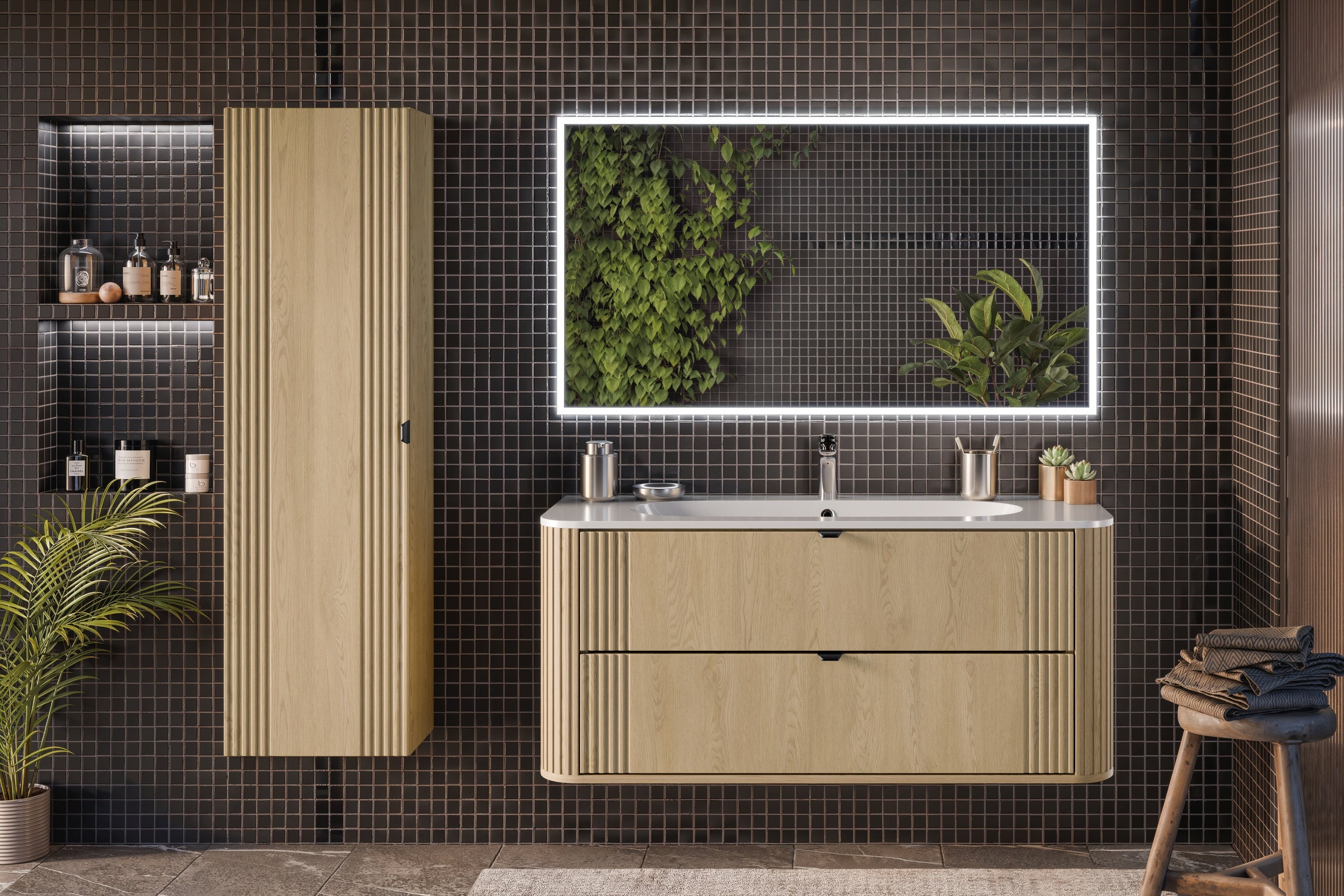 Ovalia Cremona Vanity Unit 80 / 100 / 120 cm – Cremona Oak, 2 Drawers – Configure Your Bathroom