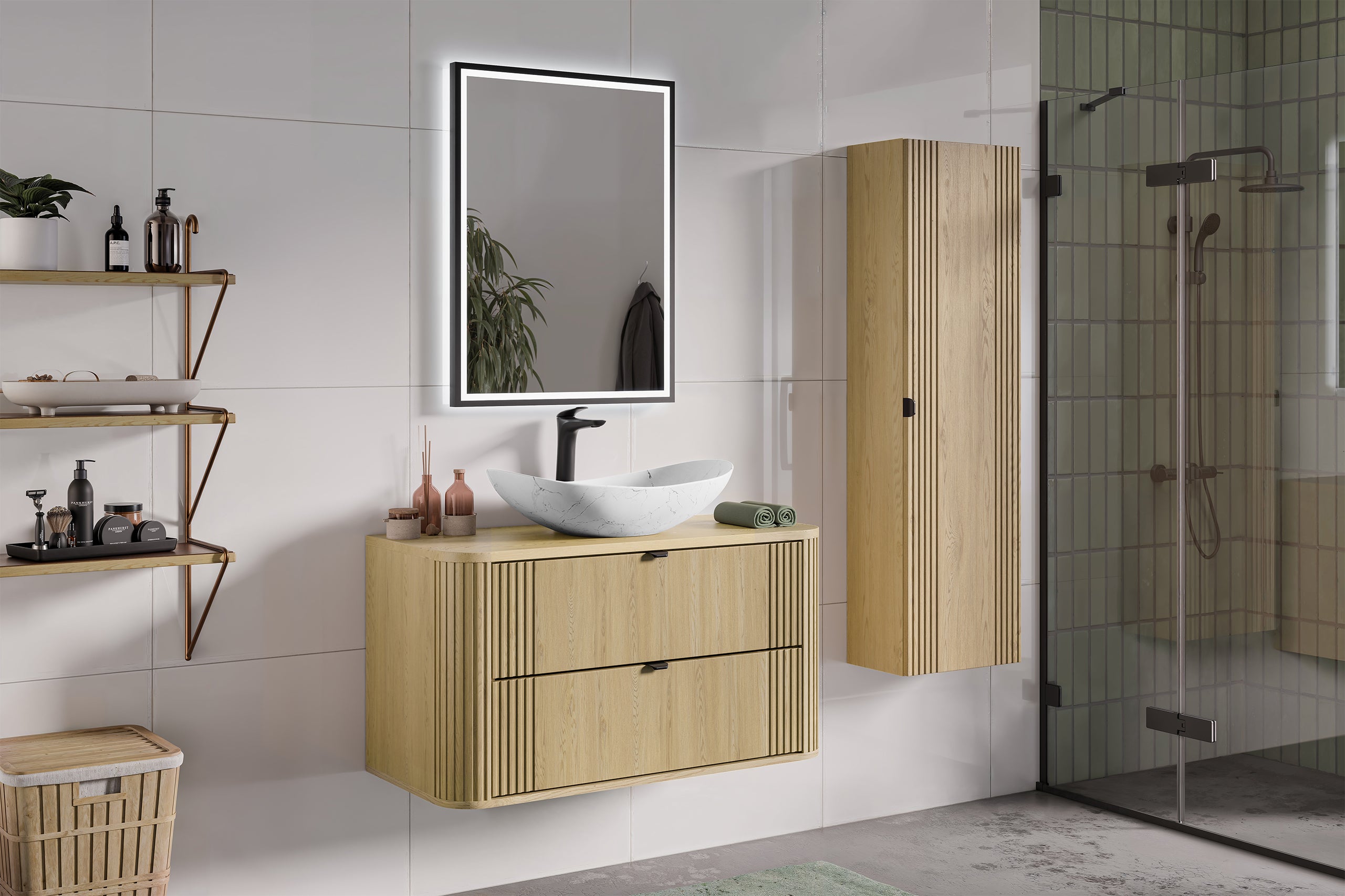 Ovalia Cremona Vanity Unit 80 / 100 / 120 cm – Cremona Oak, 2 Drawers – Configure Your Bathroom