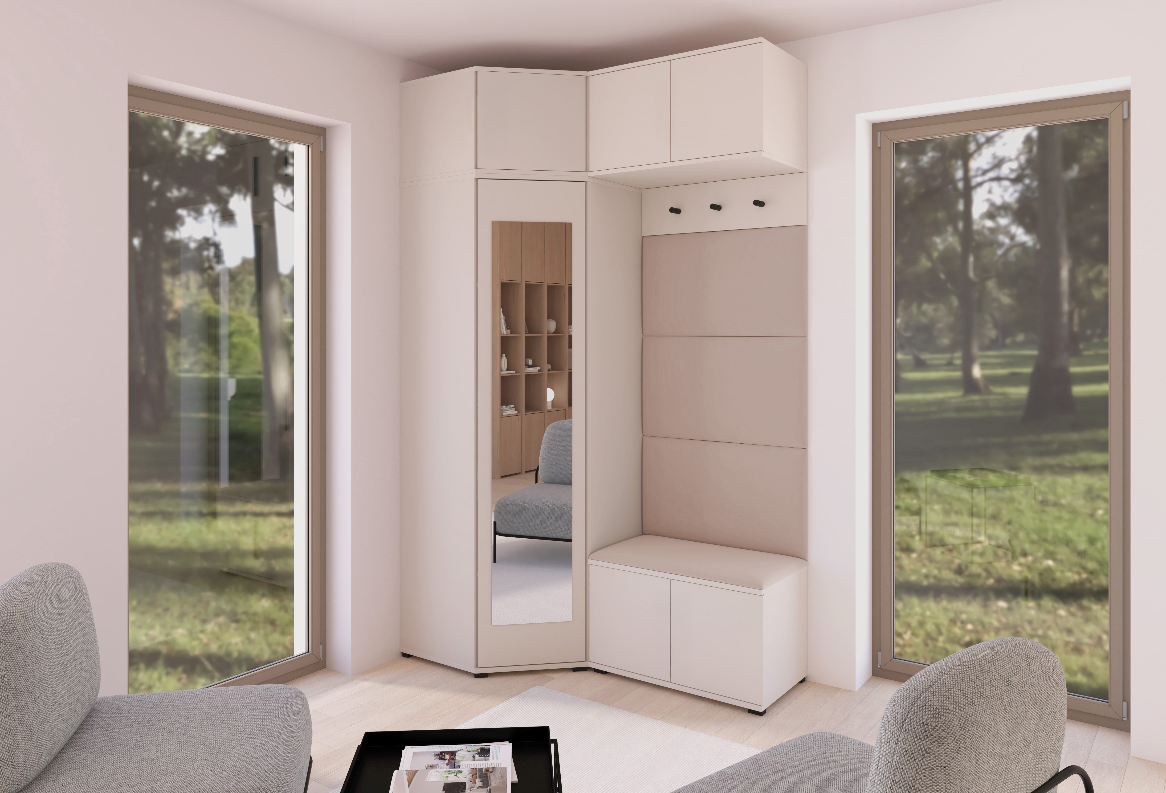 PK Bianco 19 Hallway Wardrobe Set - Upholstered Panels in Various Colours