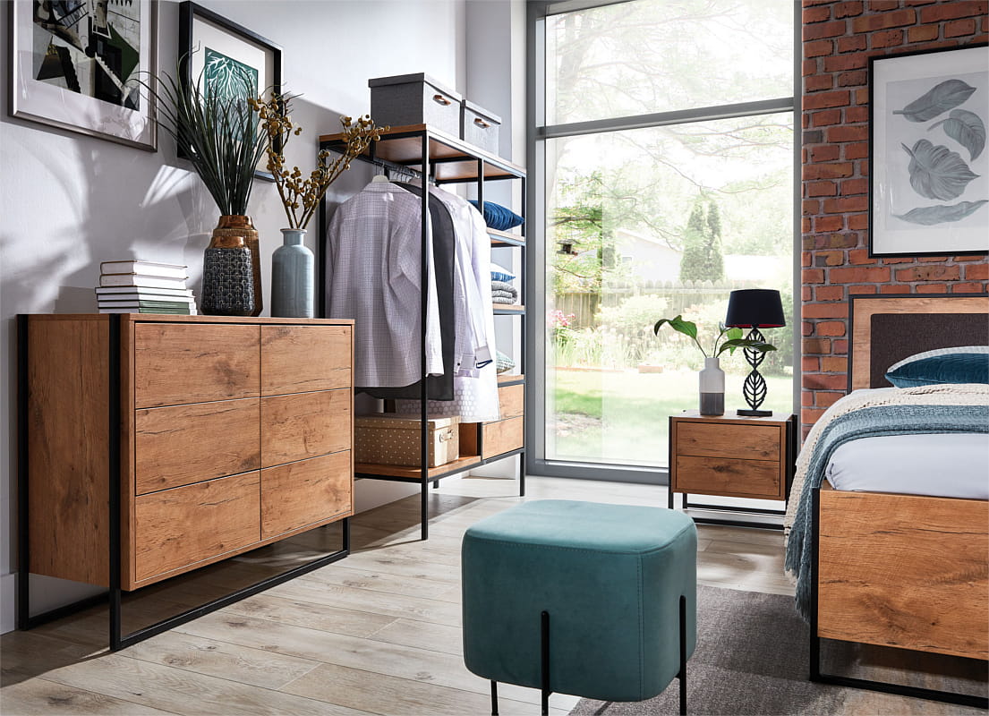 NE Loft Shelf Unit with Hanging Rail, Shelves & Drawers – 106 cm