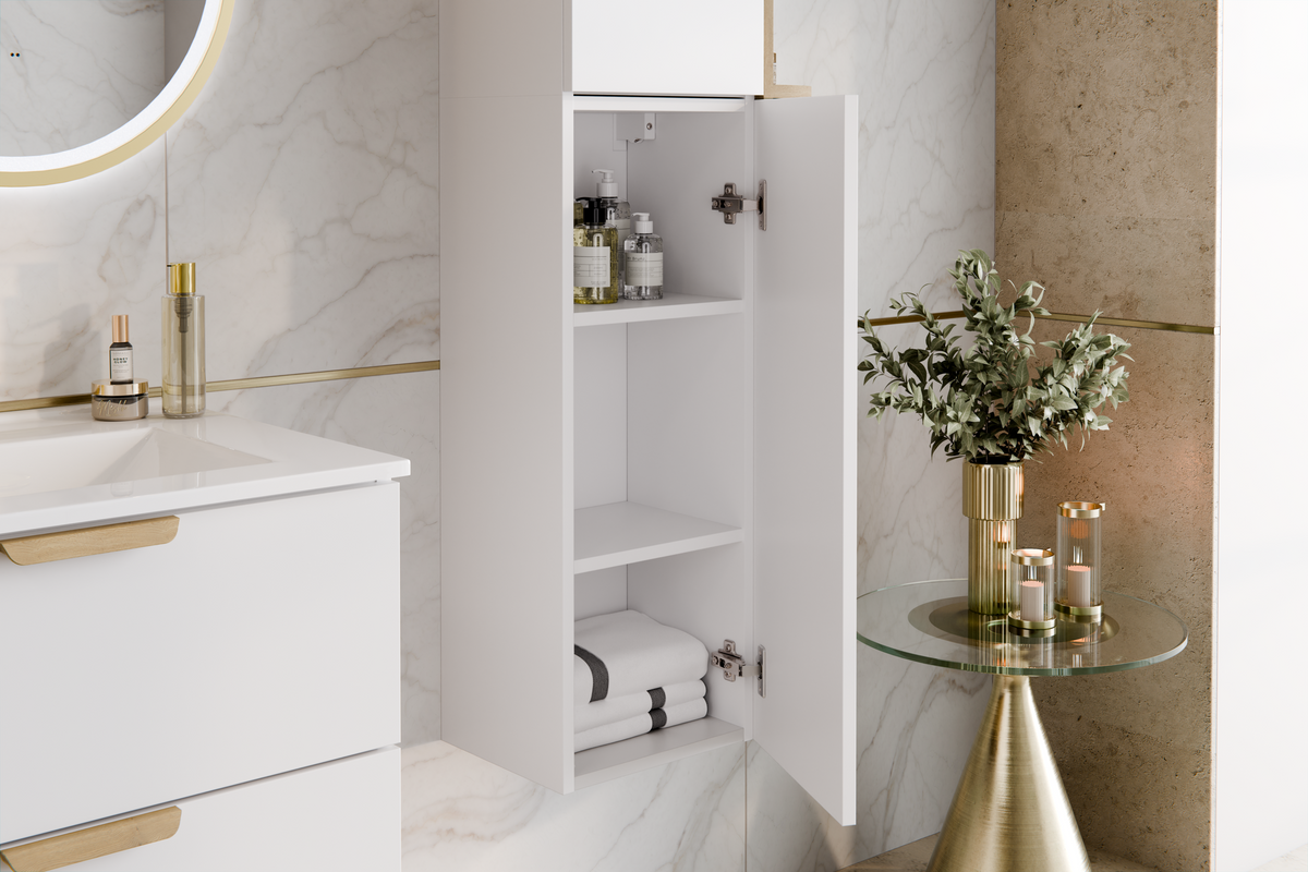 Aster White Wall-Hung Cabinet 1 Door – White Matt, 30 cm