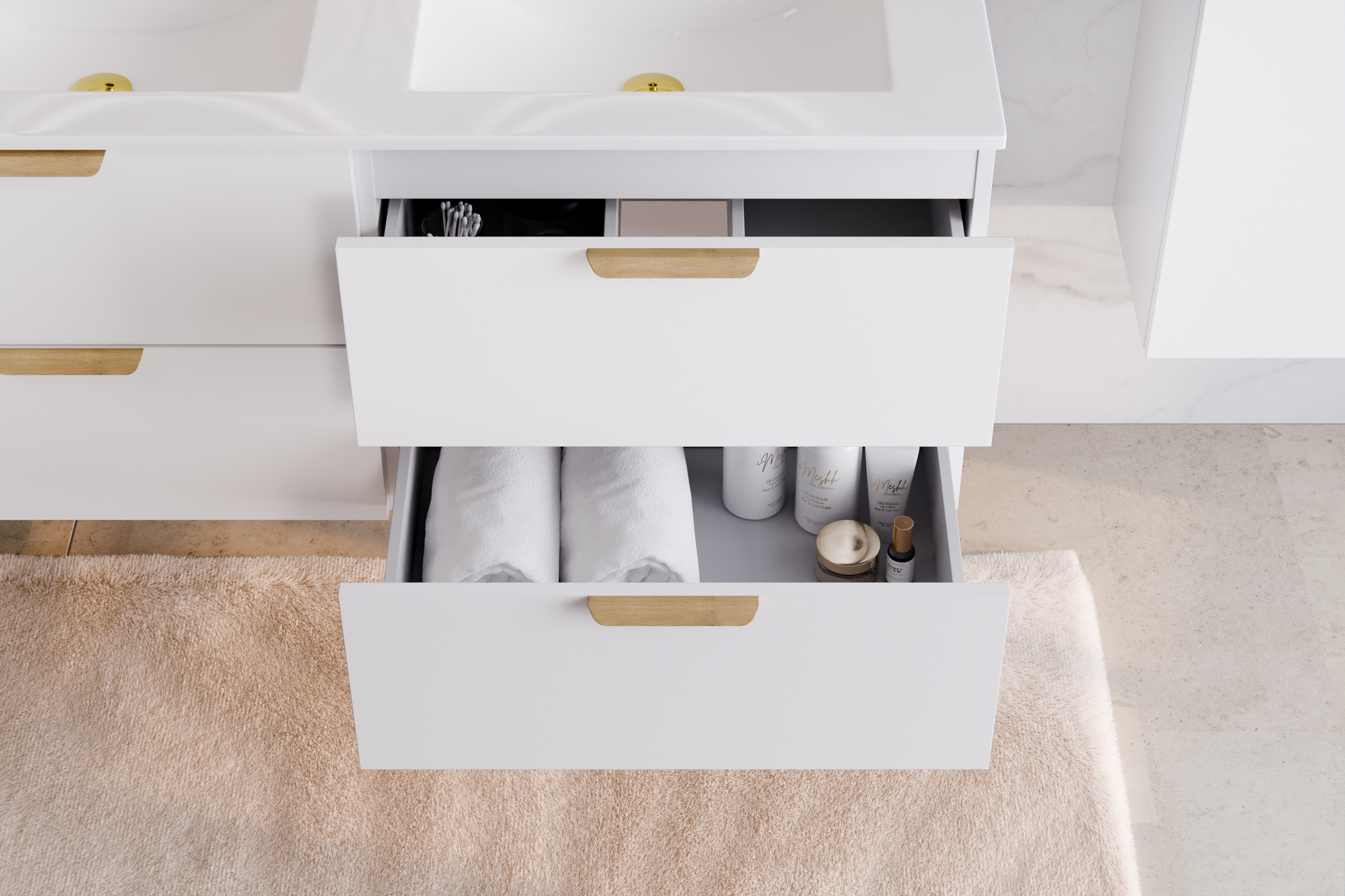 Aster White Bathroom Vanity Unit Set – 120 cm, White Matt & Cremona Oak – Configure Your Bathrom