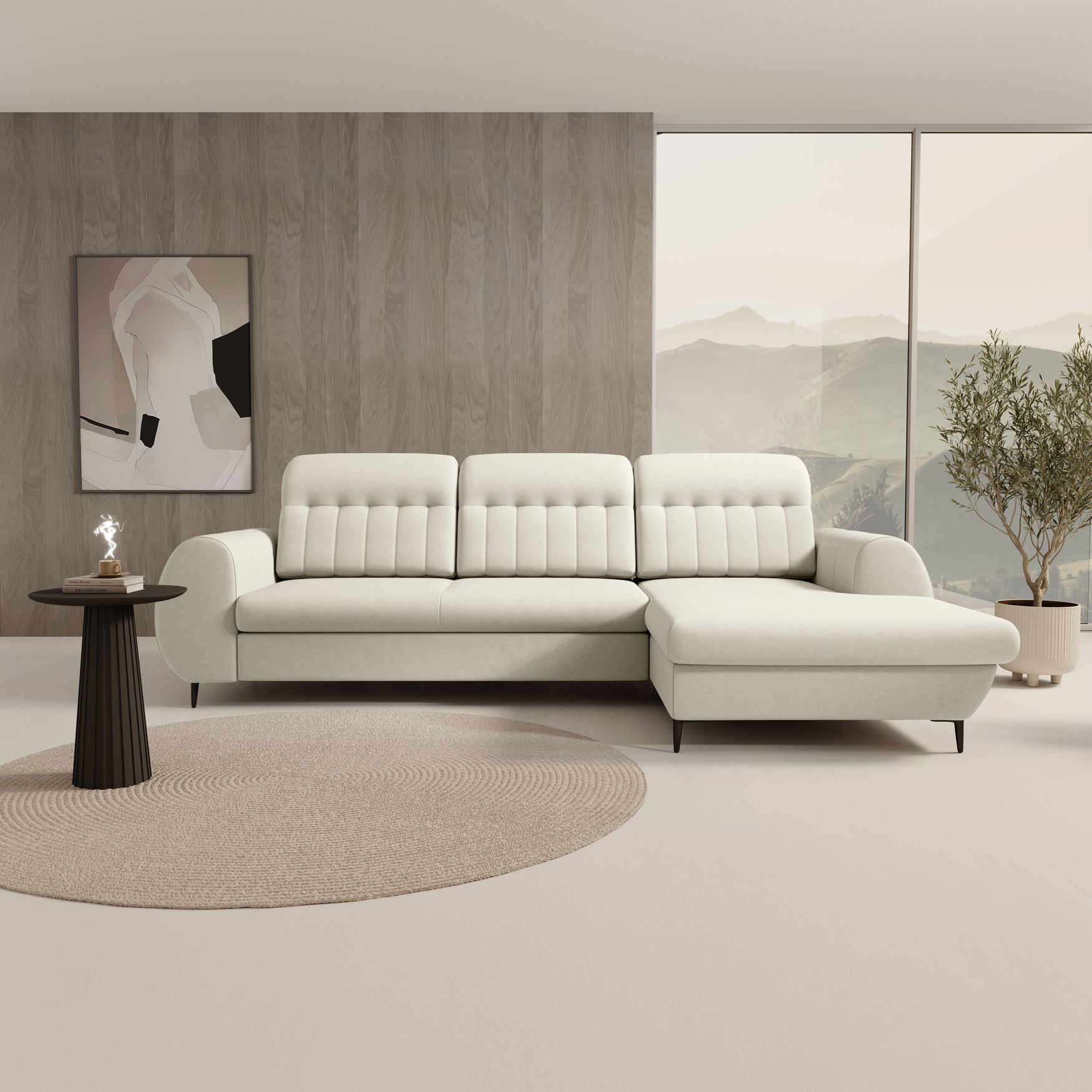 Lask BIANCO Corner Sofa with Sleeping Function – 275 x 166 cm – Left or Right Configuration