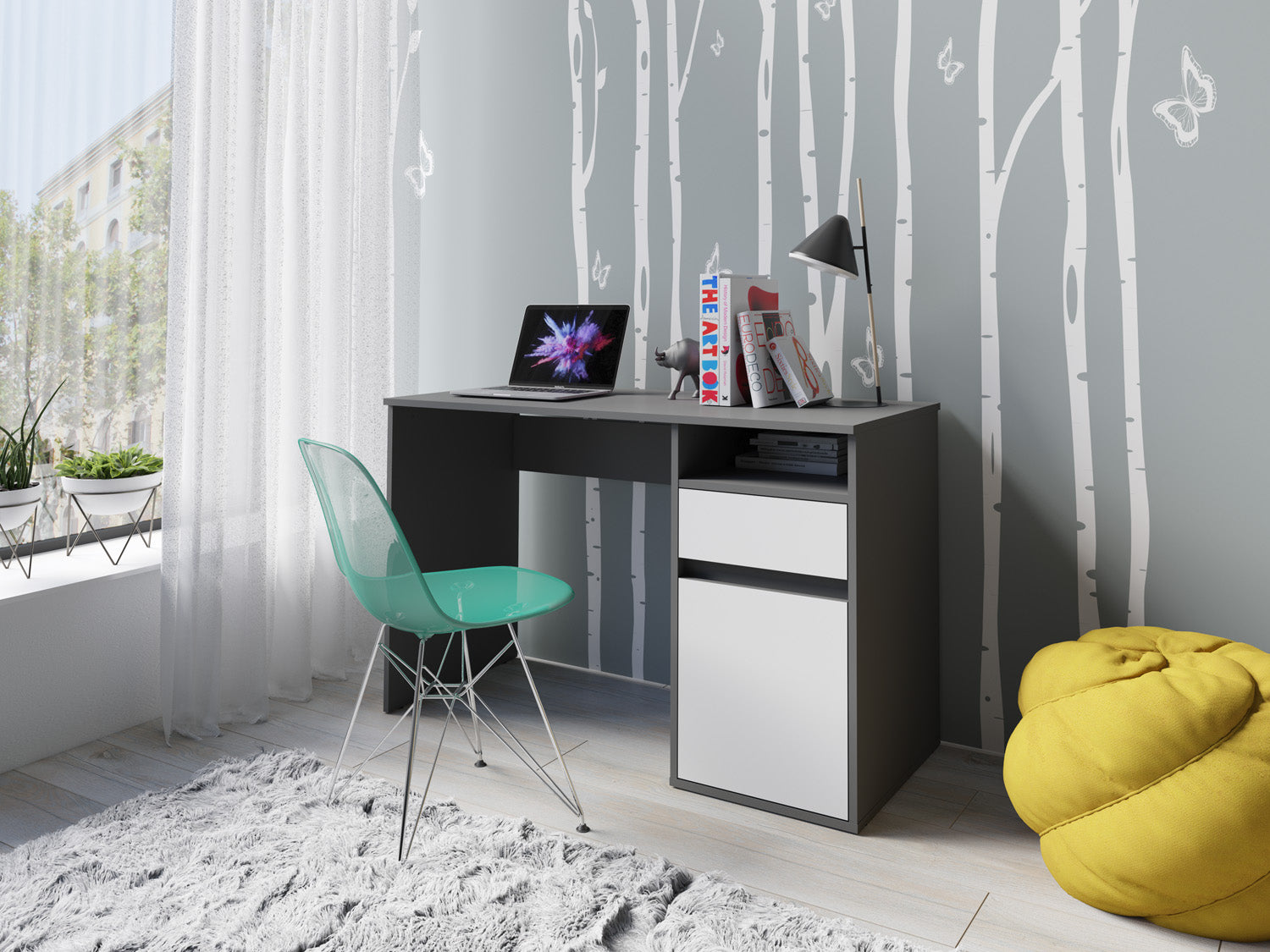 MO Billa Desk with Cabinet and Drawer – Graphite