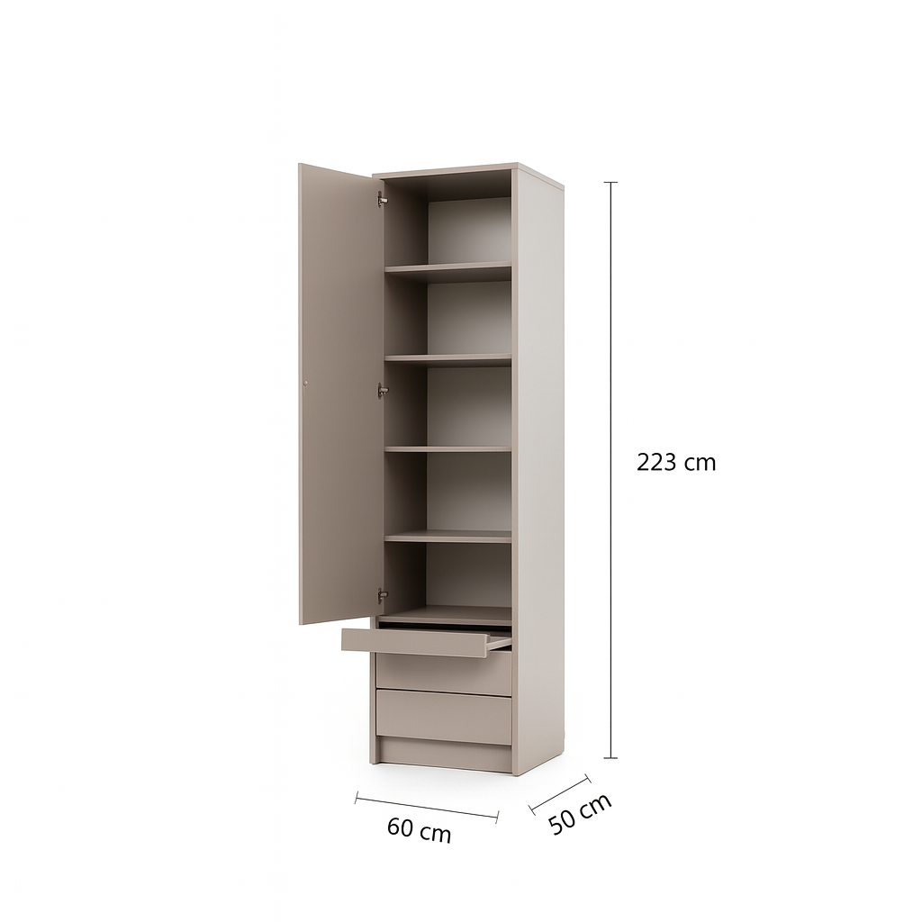 Genius Spacious Wardrobe with Shelves and Pull-Out Nightstand
