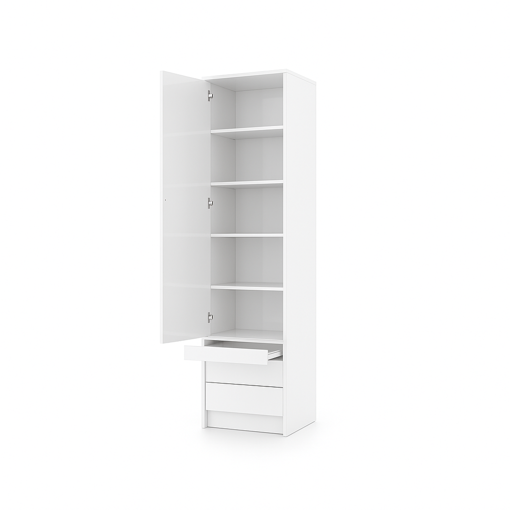 Genius Spacious Wardrobe with Shelves and Pull-Out Nightstand