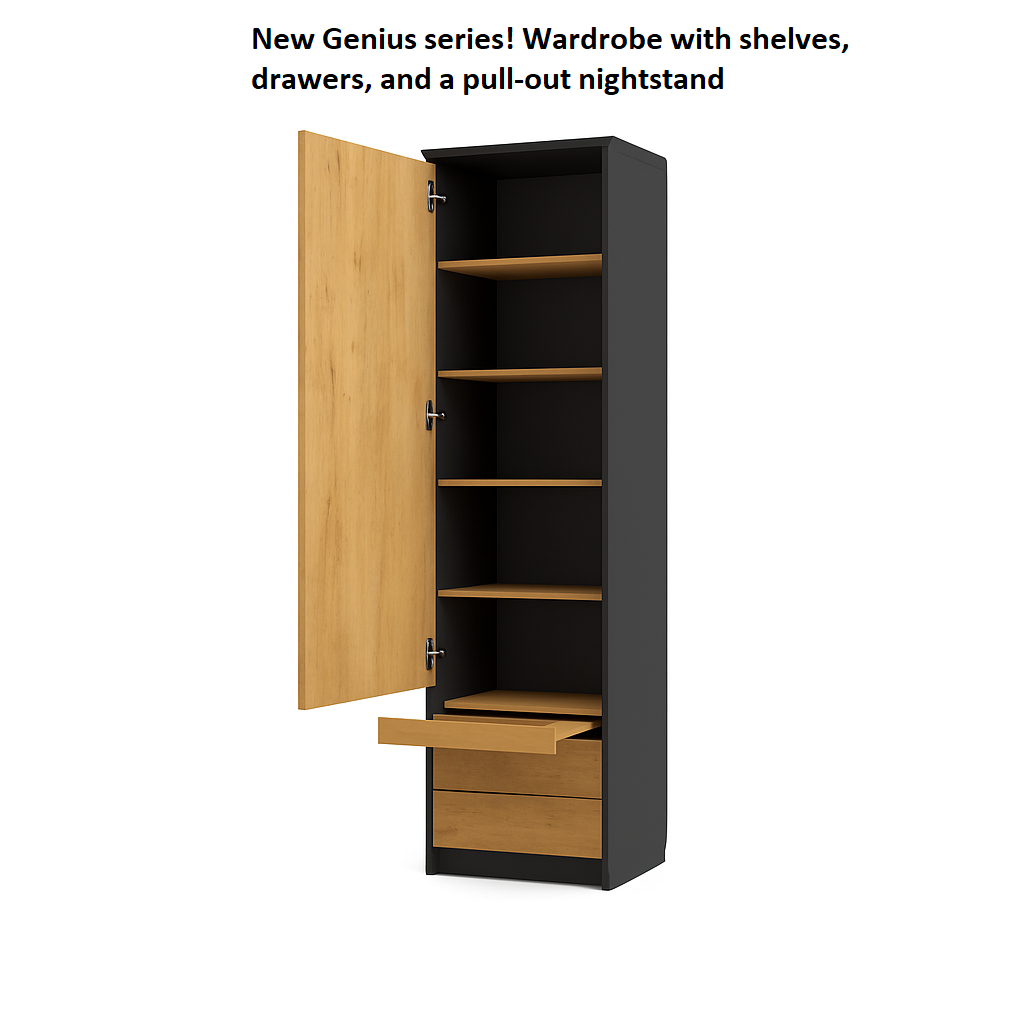 Customizable Genius Murphy Bed with Sofa Set 160 x 200 cm Black Lancelot Oak, LED Lighting