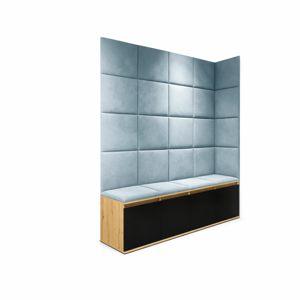 PK Emi 3 Hallway Wardrobe Artisan Oak / Black - Upholstered Panels in Various Colours