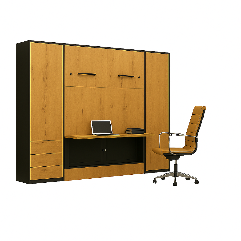 Genius Murphy Bed with Desk & Wardrobes 140 × 200 cm for Mattress