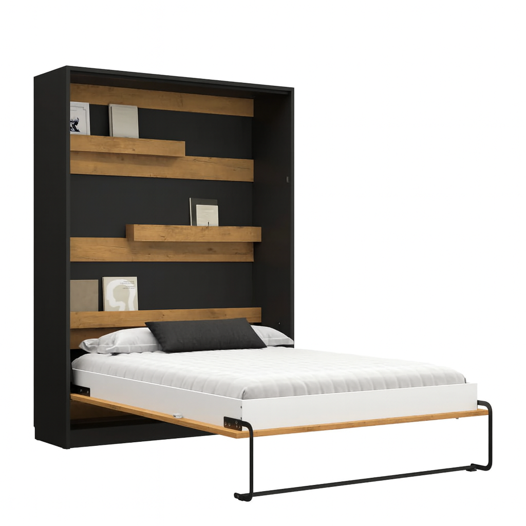 NE BASIC Murphy Bed Vertical Black and Lancelot Oak 90,120,140 x 200 cm Mattress