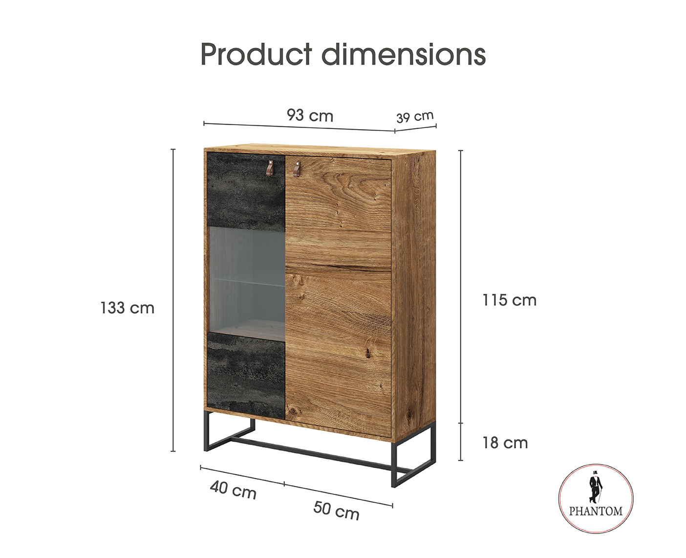 Dark Cabinet 93 - Two-Door Storage Cabinet with Glass Showcase