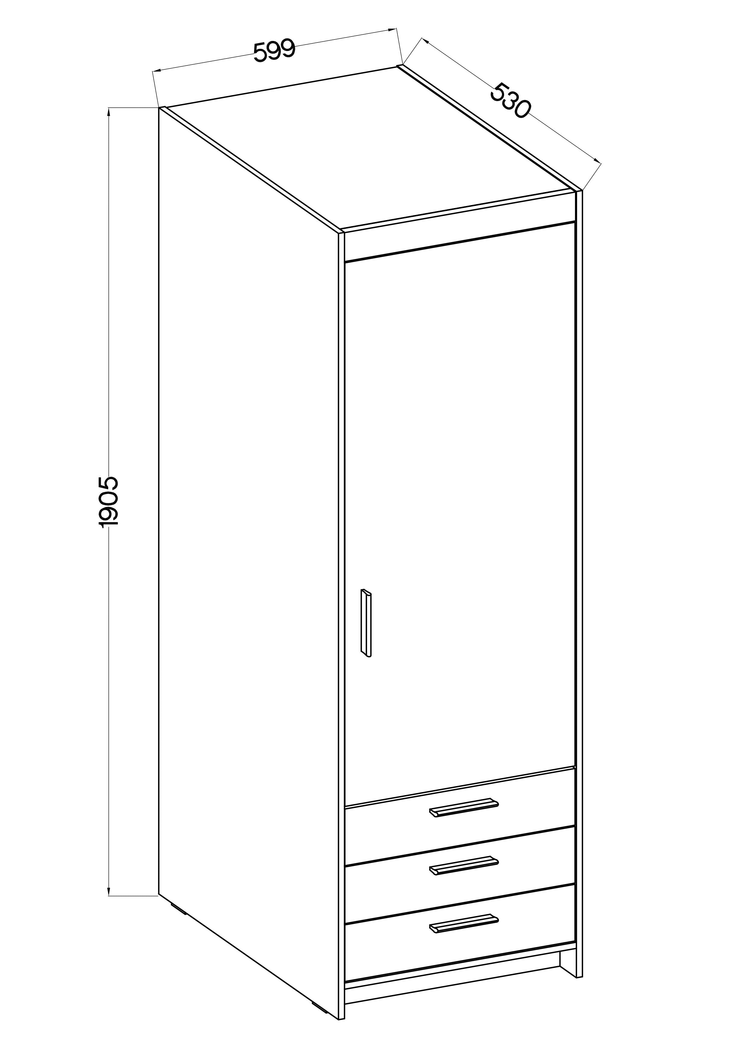 LE Elena 1D 3S DL01 3S Wardrobe in White