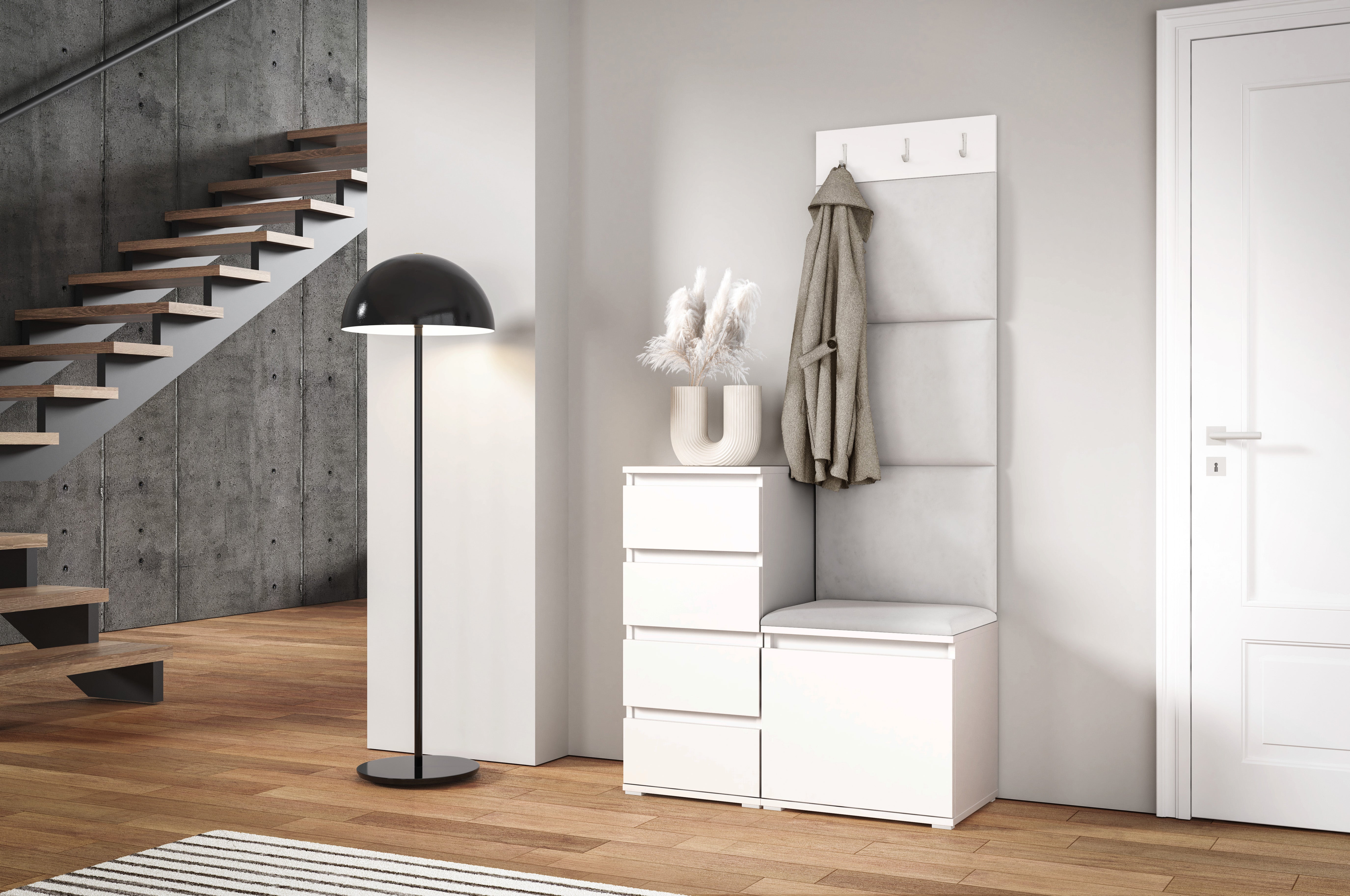 PK Emi 36 Hallway Wardrobe White - Upholstered Panels in Various Colours