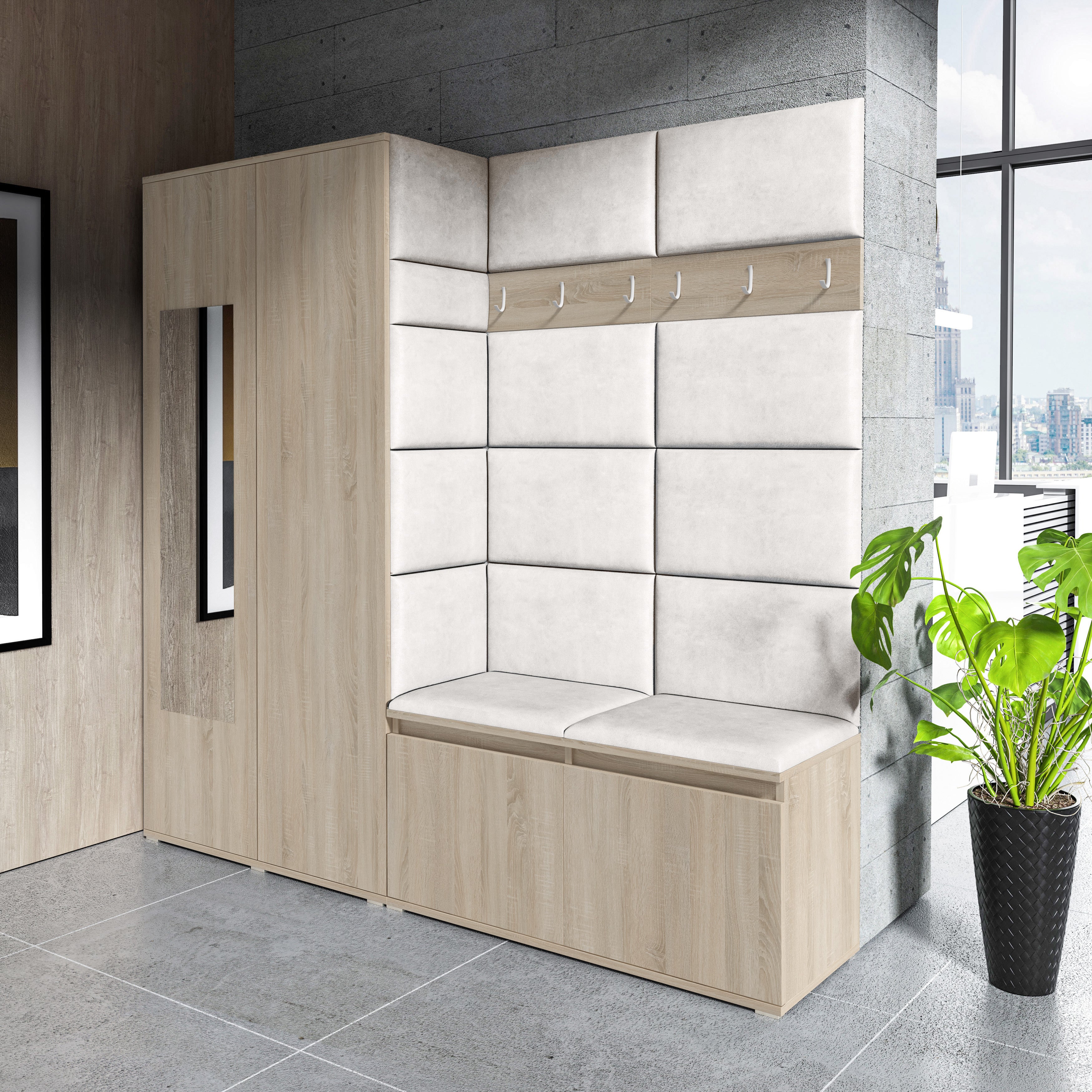 PK Emi 8 Hallway Wardrobe Sonoma - Upholstered Panels in Various Colours