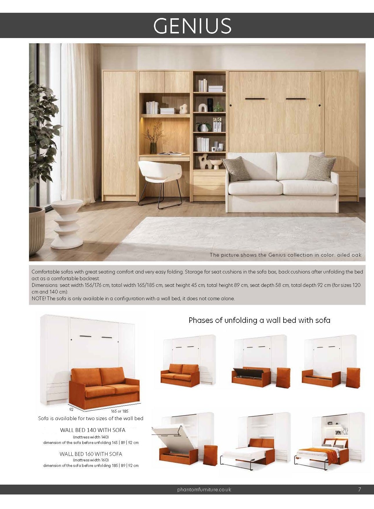 Customizable Genius Murphy Bed with Sofa Set 140 x 200 cm Congo, LED Lighting