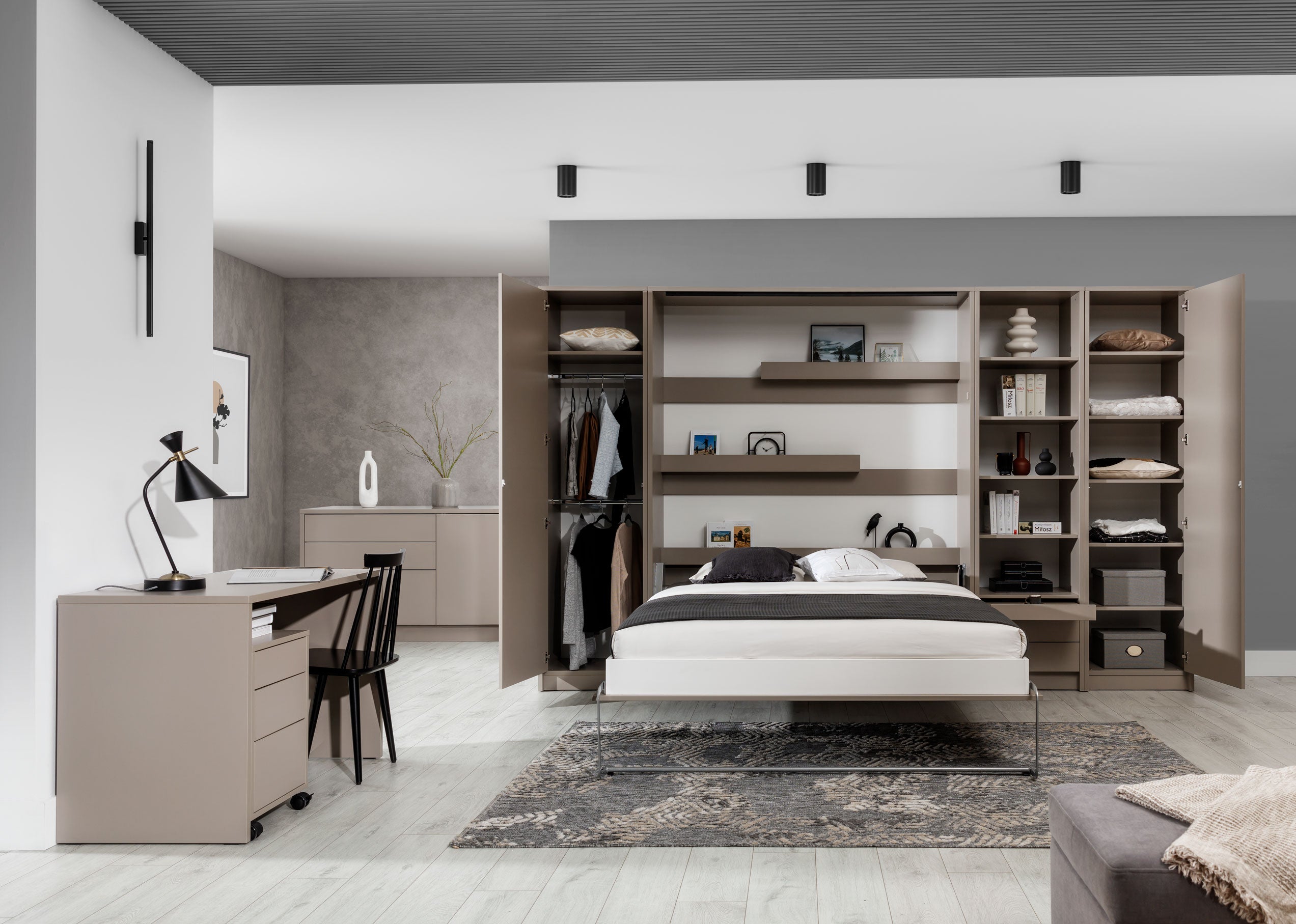 Customizable Genius Murphy Bed Furniture Set 160 x 200 cm Congo, LED Lighting