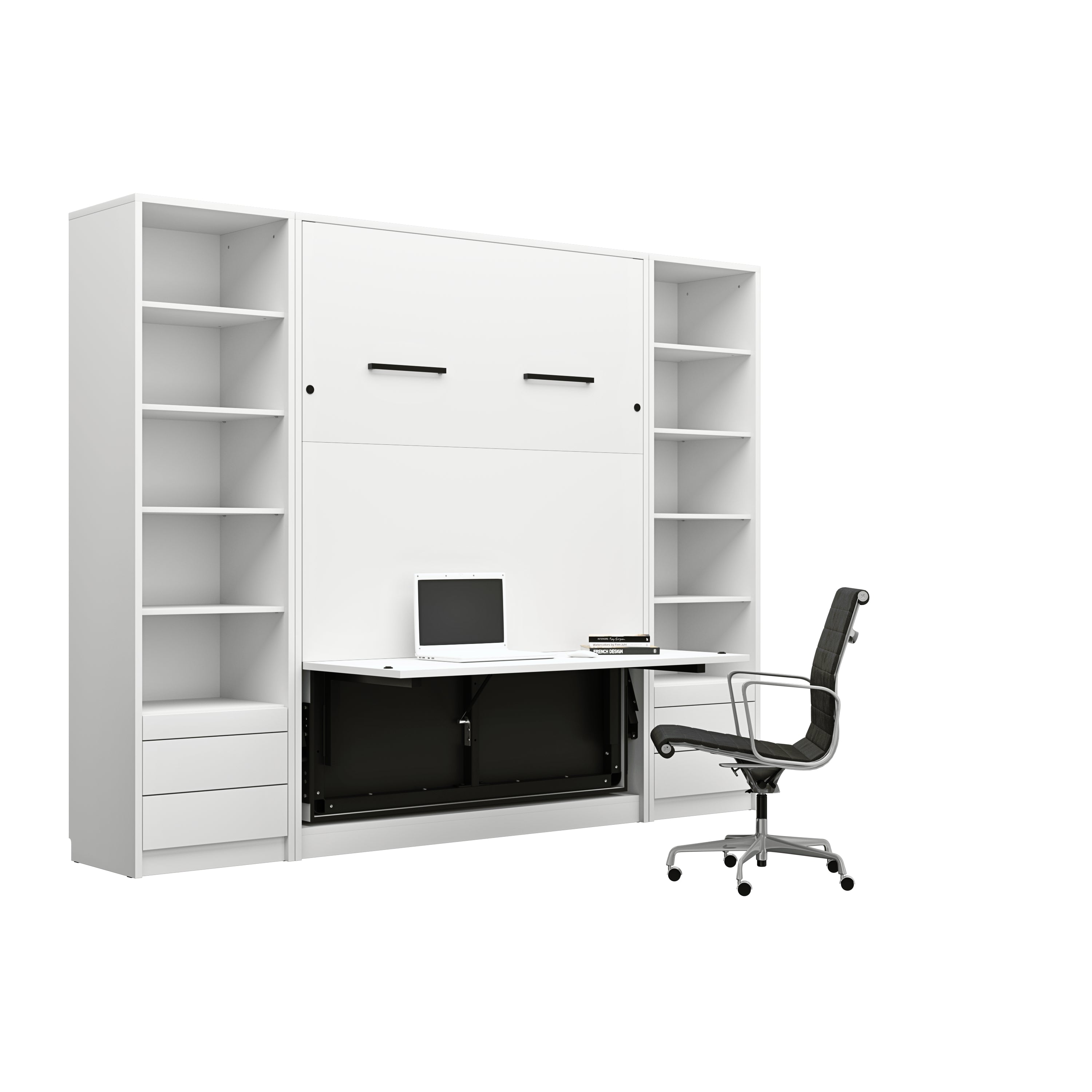 Genius Vertical Murphy Bed with Desk & Wardrobes – for 140x200 cm Mattress, LED Lighting