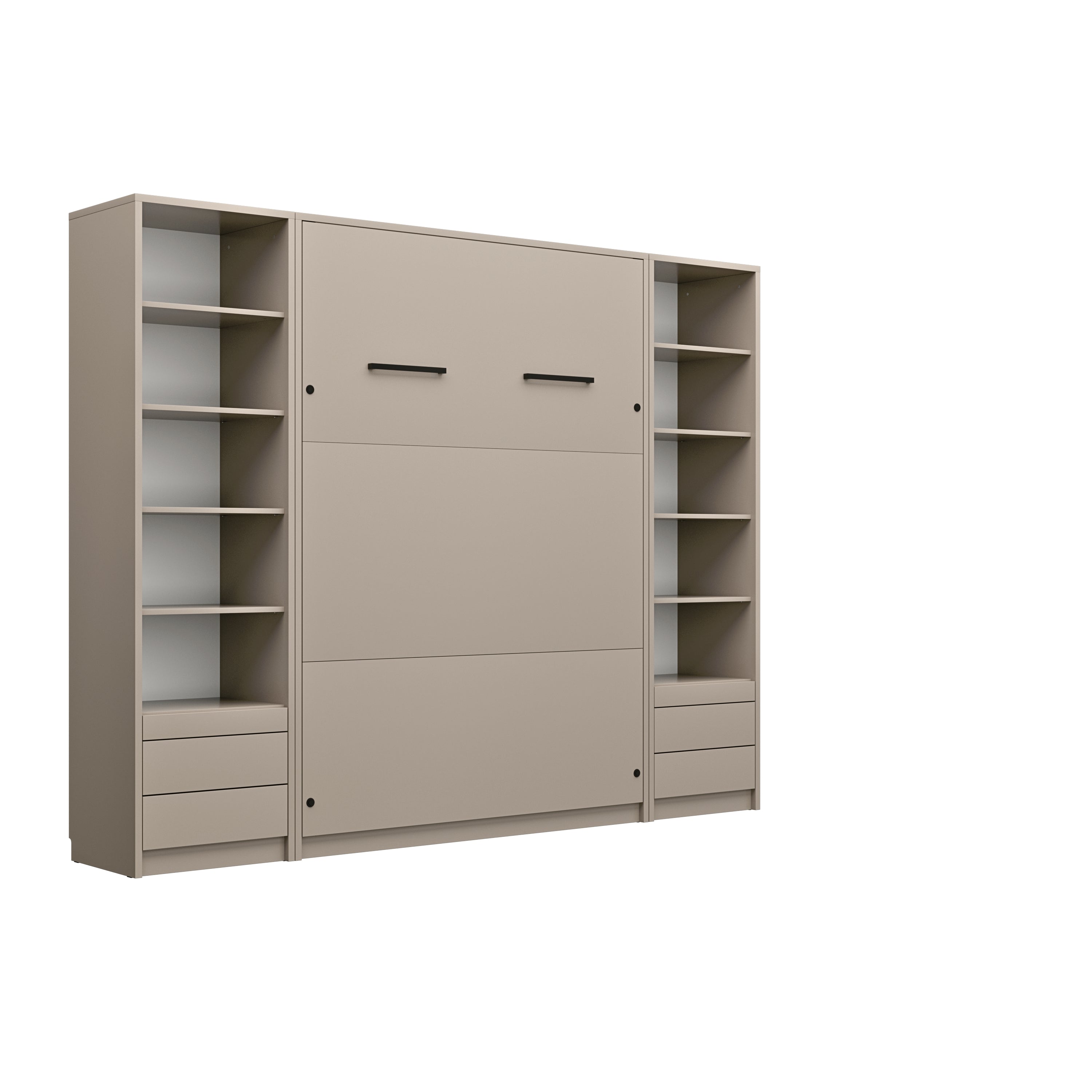 Genius Vertical Murphy Bed with Desk & Wardorobes – with 140x200 cm Mattress, LED Lighting
