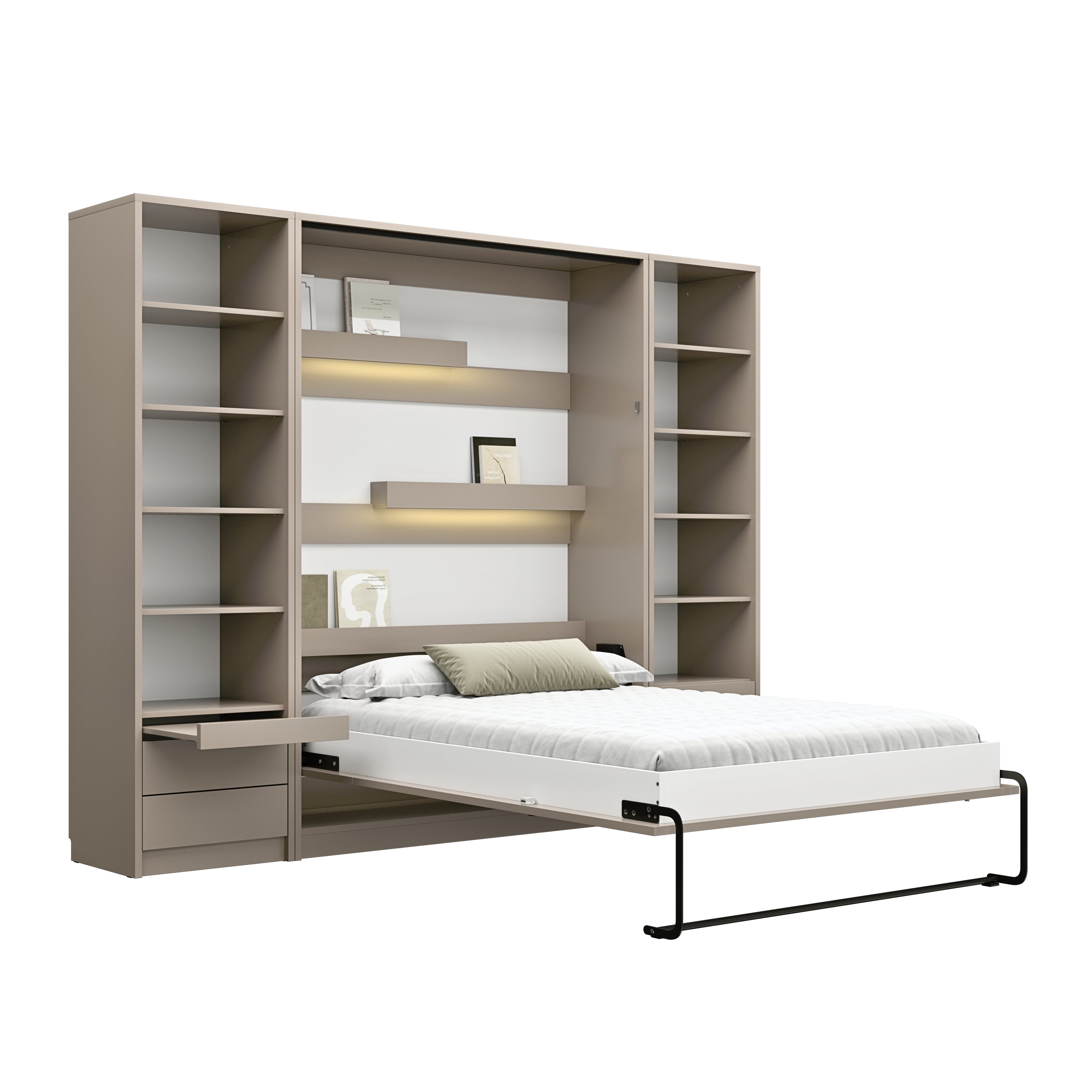 Genius Vertical Murphy Bed with Desk & Wardrobes – for 140x200 cm Mattress, LED Lighting