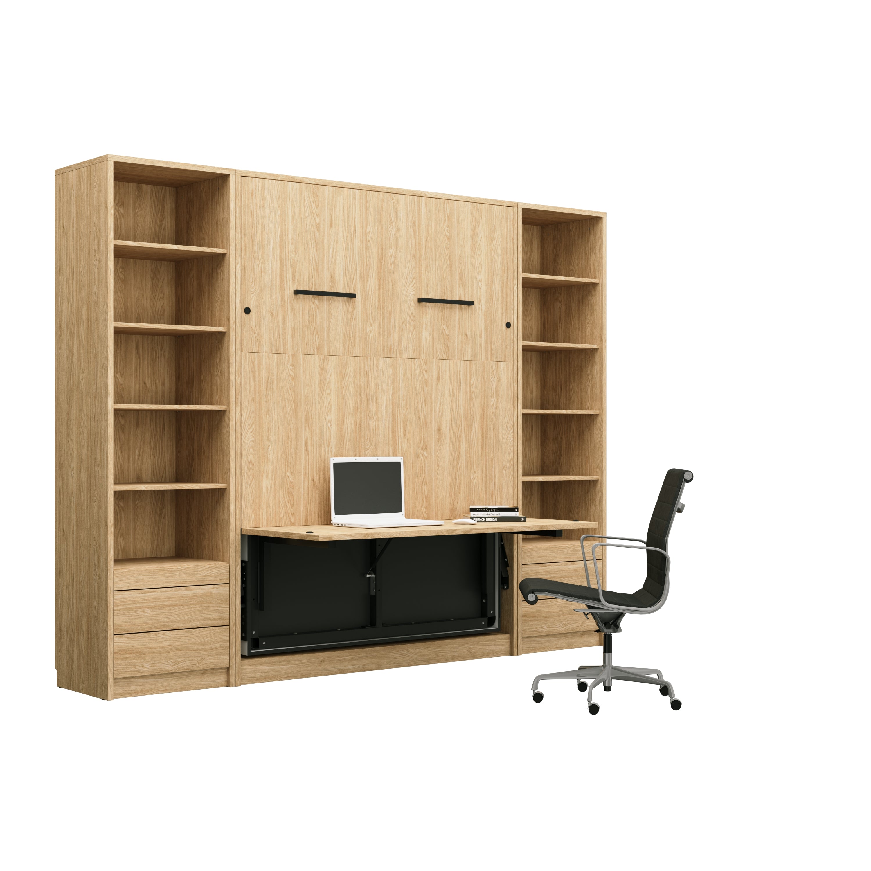 Genius Murphy Bed with Desk & Wardrobes 140 × 200 cm for Mattress